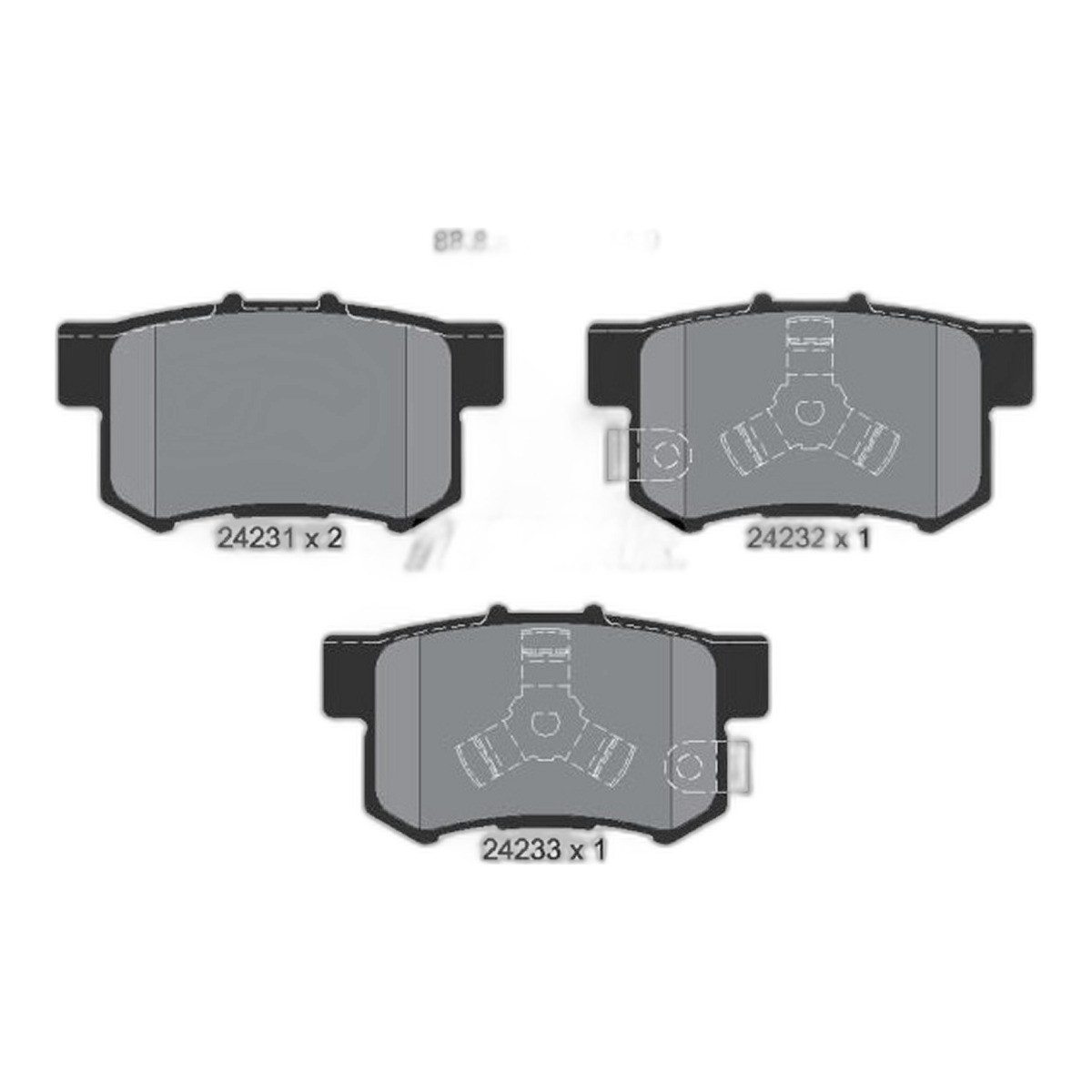 Комплект гальмівних колодок задн , ACURA RDX, HONDA ACCORD IX, ACCORD VIII, CIVIC III, CIVIC IV, CR-V II, CR-V III, CR-V IV, CR-V V, CROSSTOUR I, FR-V, JAZZ II, STEPWGN, STREAM 1.4-3.5 03.86-