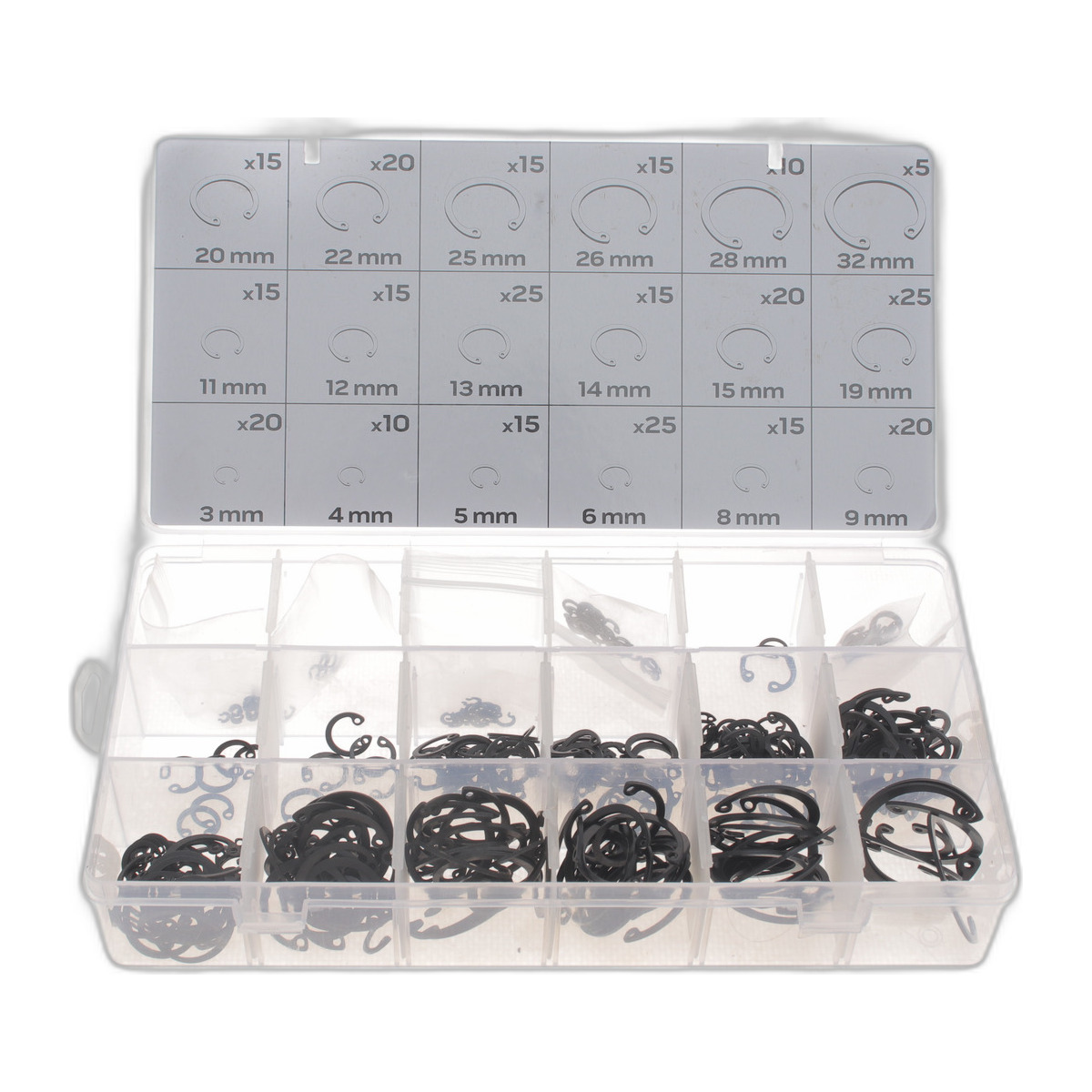 Кільце стопорне (к-кт 300шт) (3mm-32mm) NEO Tools