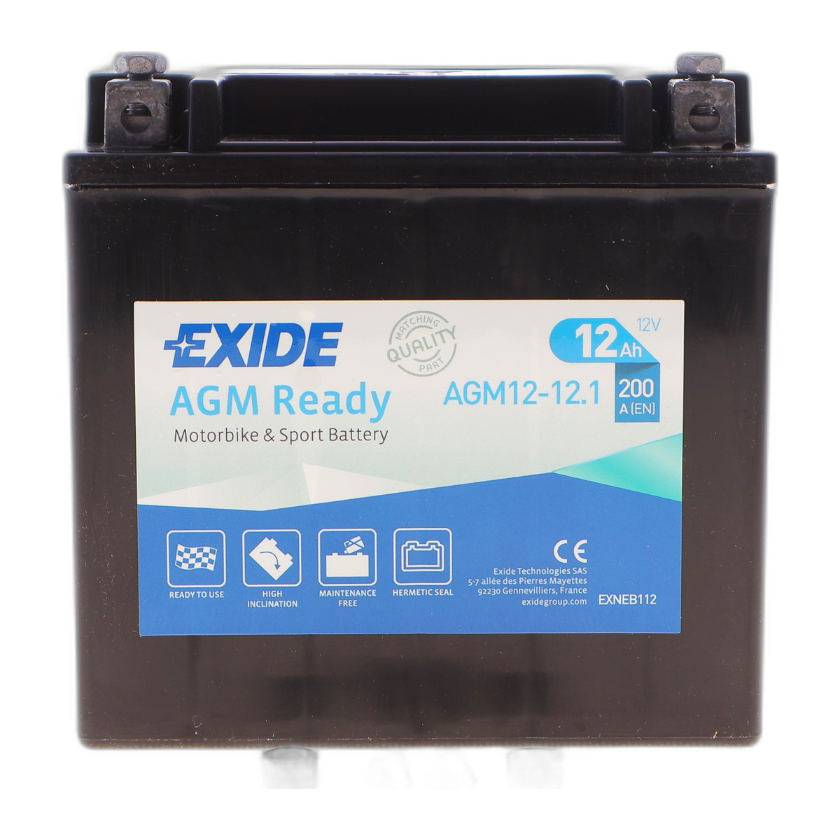Акумуляторна батарея 12Ah/200A (150x90x145/+R/B00) (AGM Ready) (мото) Exide