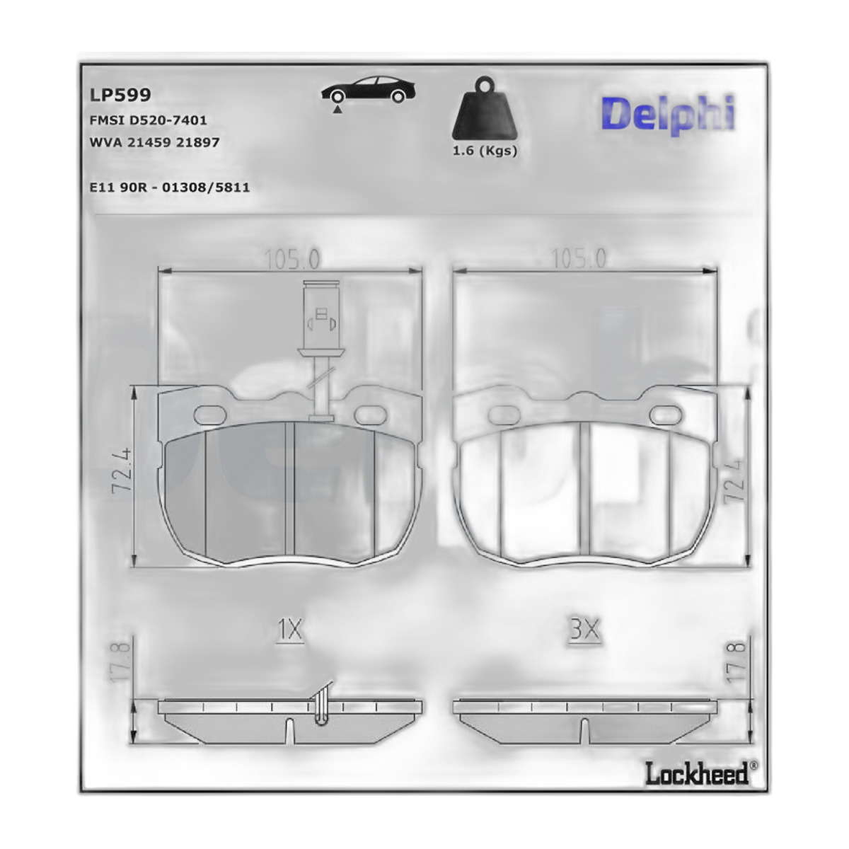 Комплект гальмівних колодок передн , LAND ROVER DEFENDER, DISCOVERY I, RANGE ROVER I, RANGE ROVER II 2.0-4.3 08.81-02.16