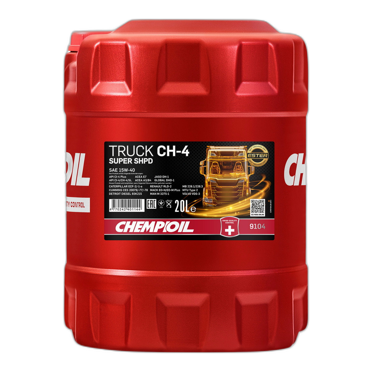 Моторна олива (20L) 15W40 ,API CF-4, CG-4, CH-4, CI-4, SL, ACEA A3, B4, E7, CUMMINS 20078, DETROIT DIESEL 93K215, DEUTZ DQC III-05, MACK EO-N, MAN 3275, MB 228.3, MB 229.1, RENAULT RLD-2, VOLVO VDS-3
