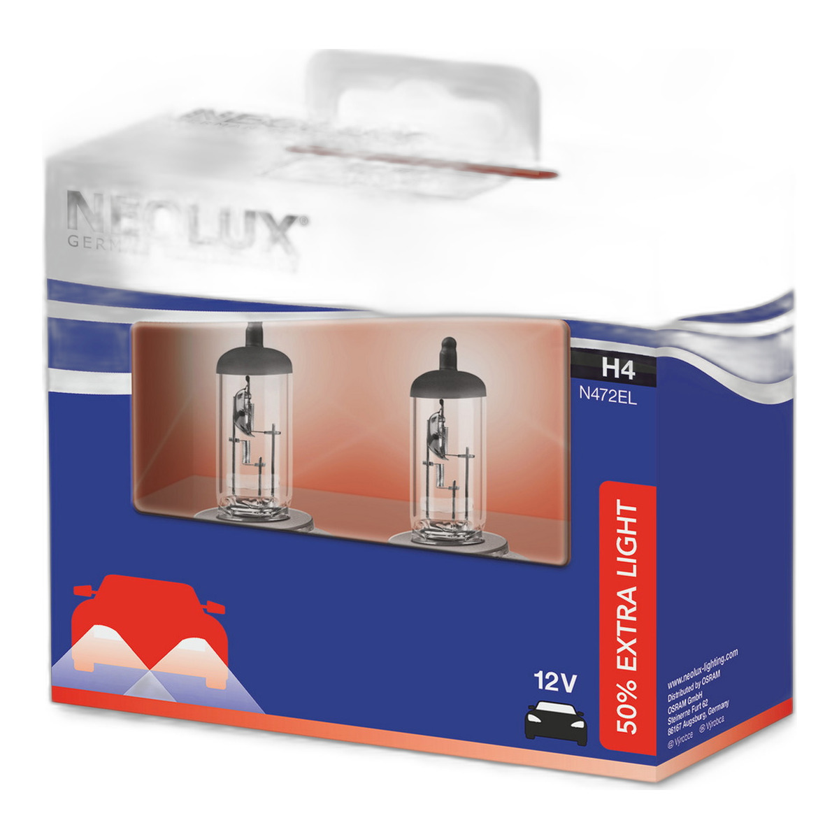 Лампа (картон 2шт) H4 12В 60/55Вт P43T Extra Light + 50%