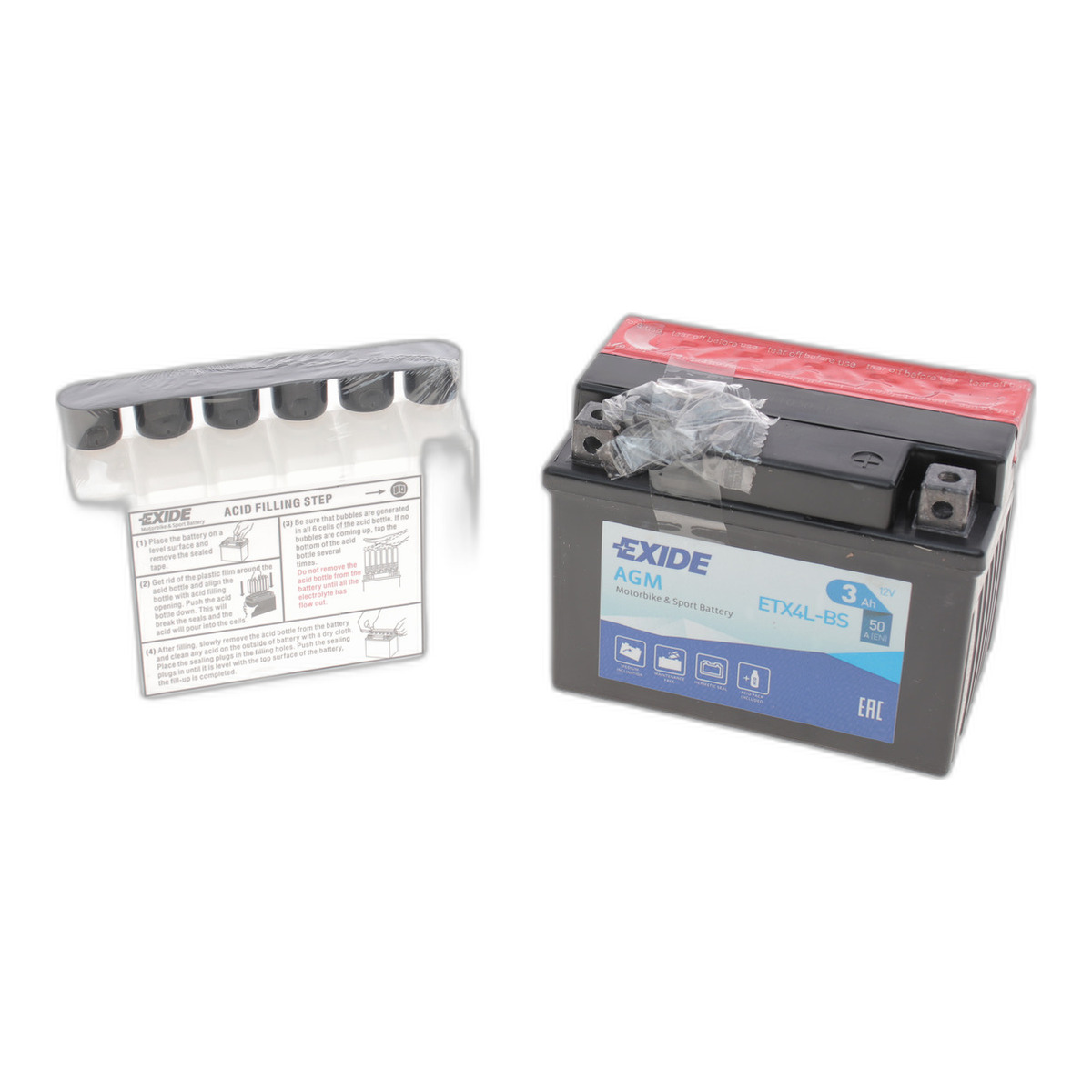 Акумуляторна батарея 3Ah/50A (113x70x85/+R/B0) (AGM) (мото) (сухозаряджений) Exide