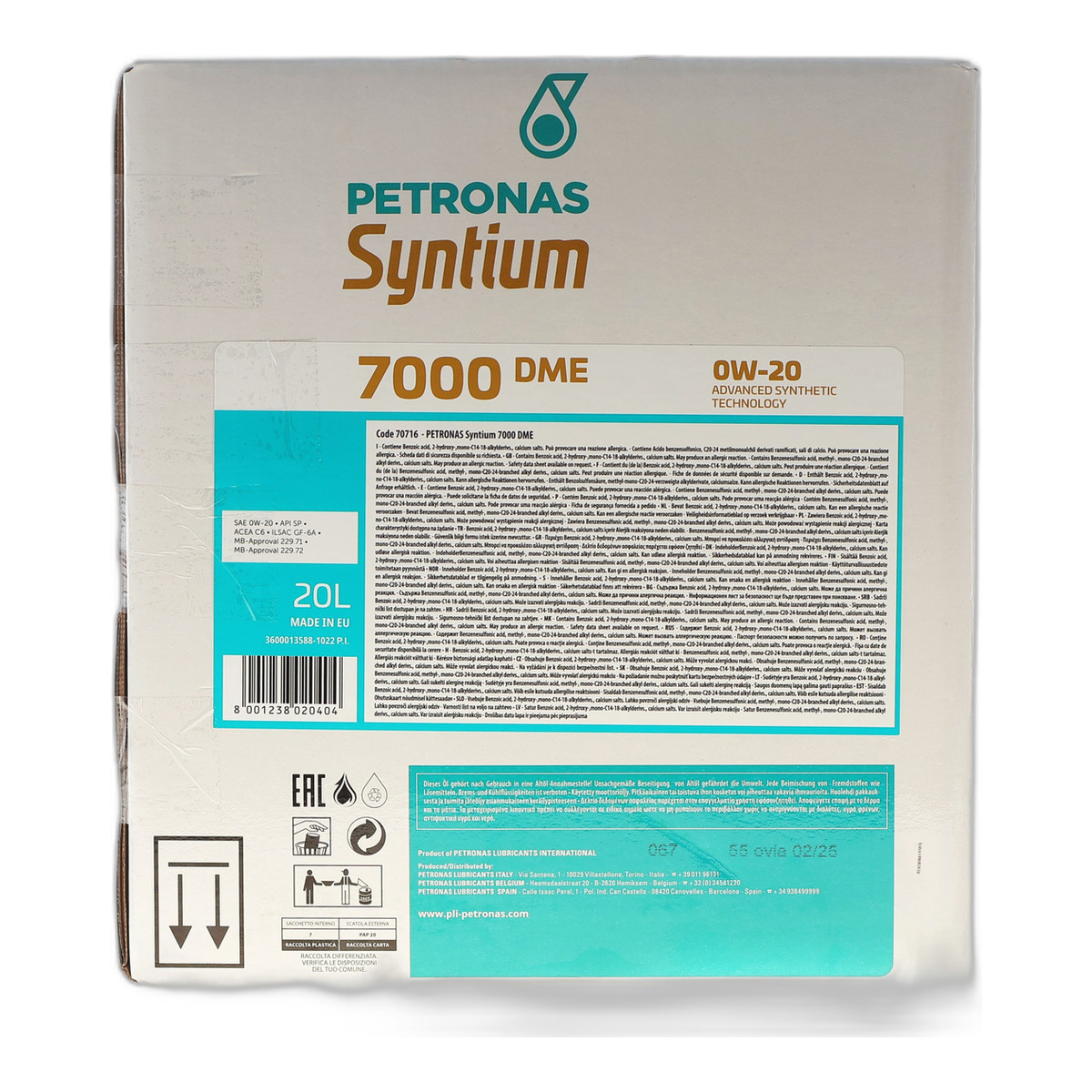Олива 0W20 SYNTIUM 7000 DME (20L) (MB 229.71/MB 229.72) (API SP) (ILSAC GF-6A/ACEA C6) (з-на на 71224RY1EU) PETRONAS фото 2