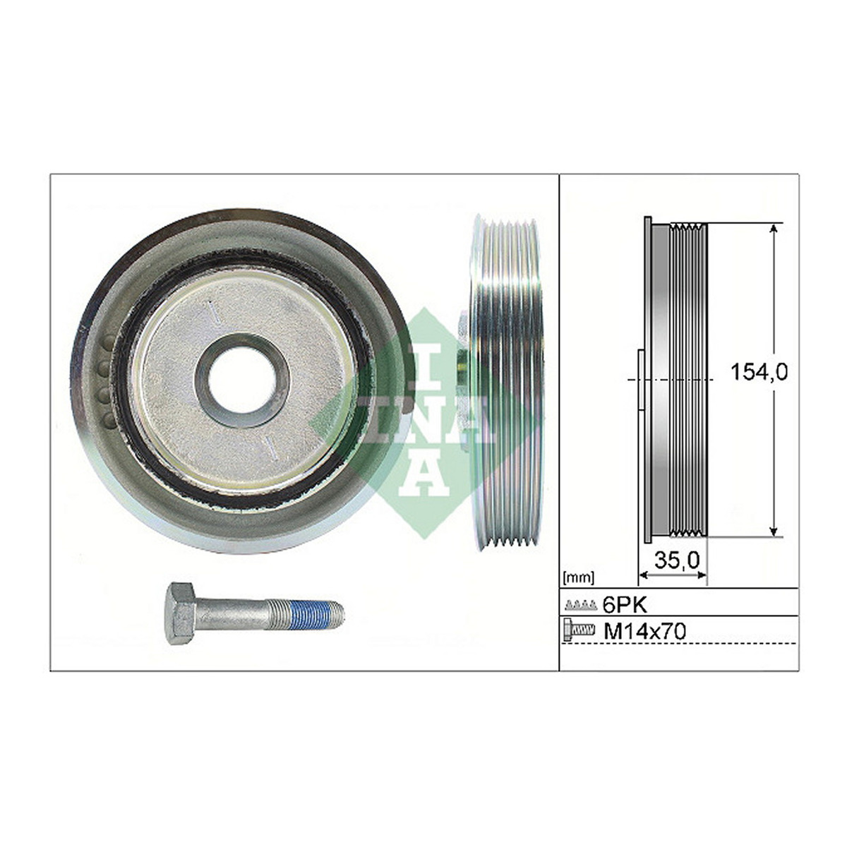 Шків колінвалу Ford Mondeo/Land Rover Freelander 2.2 TDCi/TD4 06-14 (6PK) (з болтом) Schaeffler INA