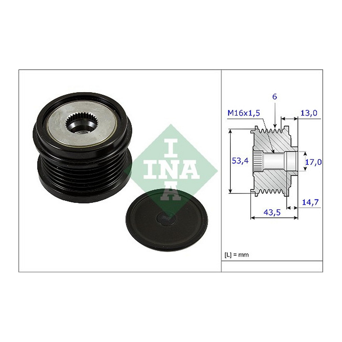 Шків генератора Ford Transit Connect V408/Courier B460 1.5TDCI/1.6TDCI, 14- Schaeffler INA