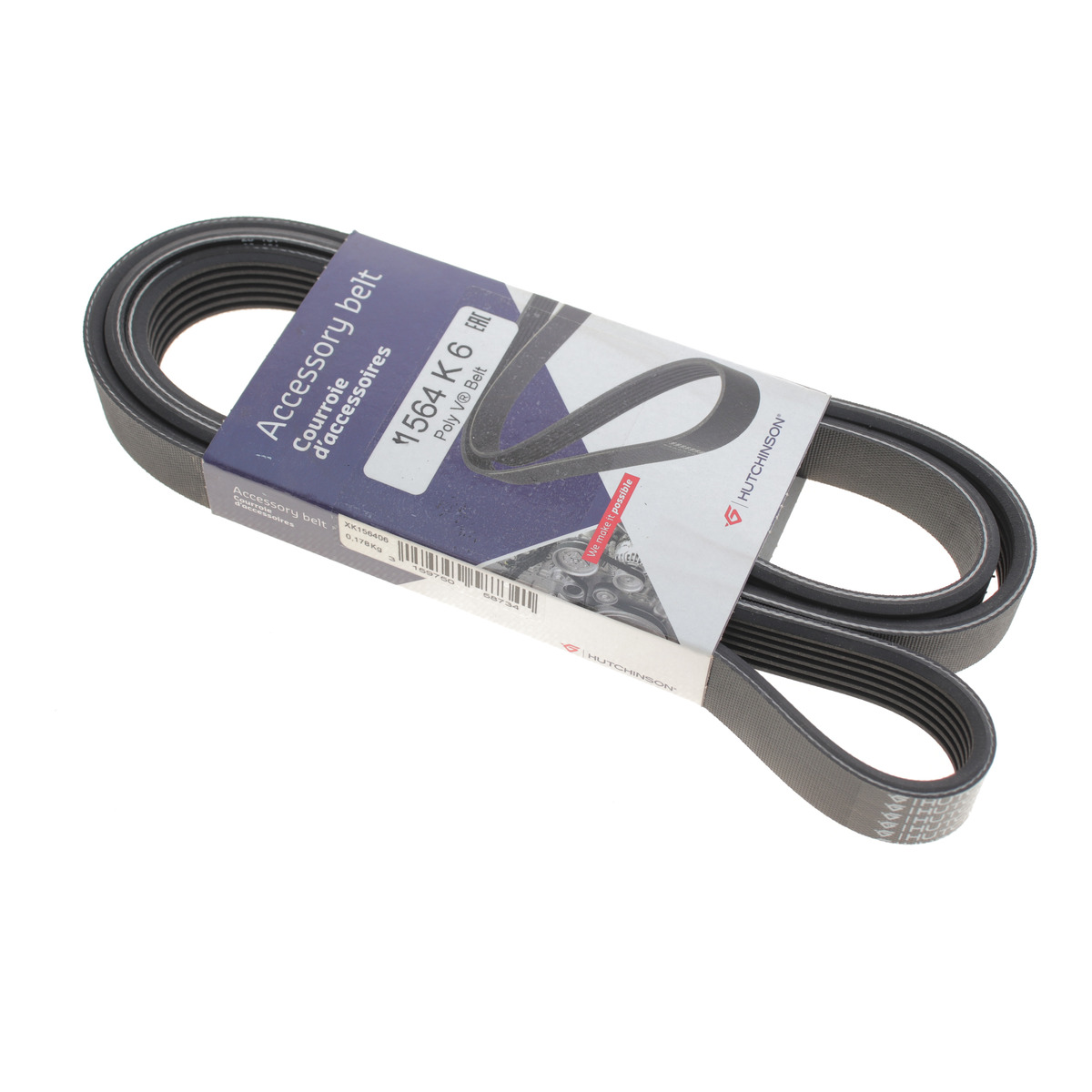 Ремінь генератора Citroen Berlingo/Peugeot Bipper/Partner 1.4/1.6 (6PK1564) Hutchinson