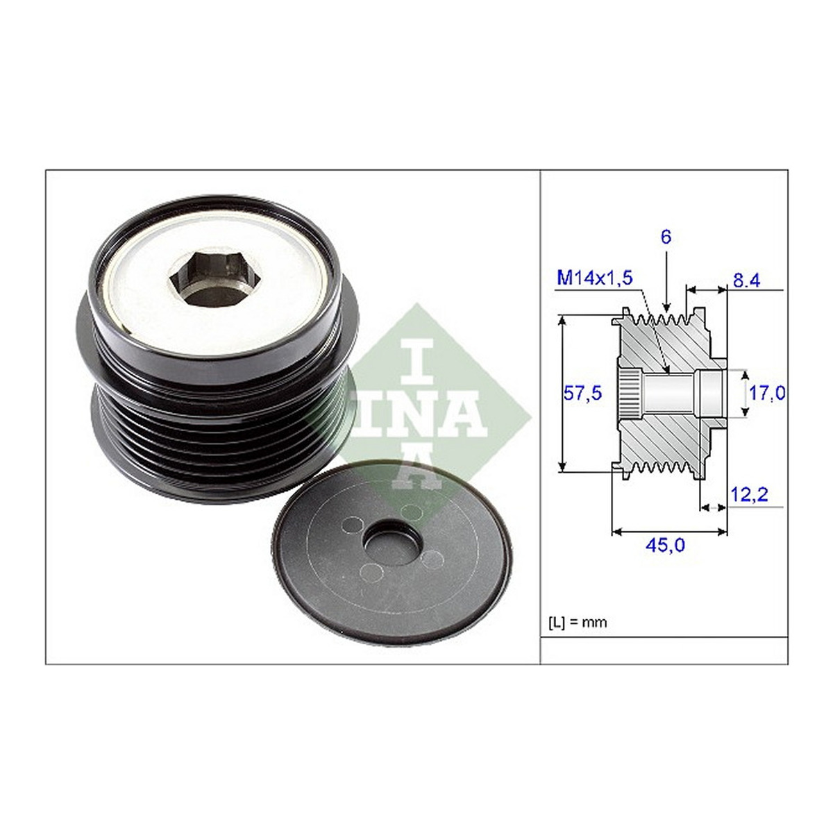 Шків генератора Jeep Cherokee 2.5/2.8 CRD 4x4 01-08 (6PK) Schaeffler INA фото 2