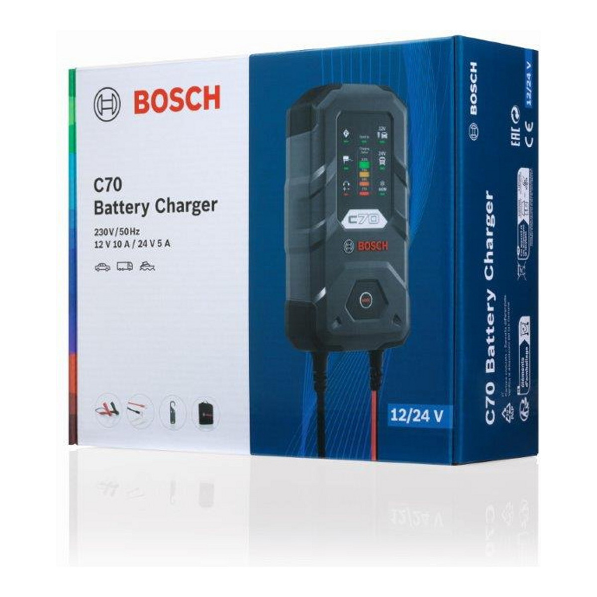 Зарядний пристрій C70 (12V/24V) (14Ah до 300Ah) 10A (EFB/GEL/VRLA/AGM) з підтримкою заряду Bosch