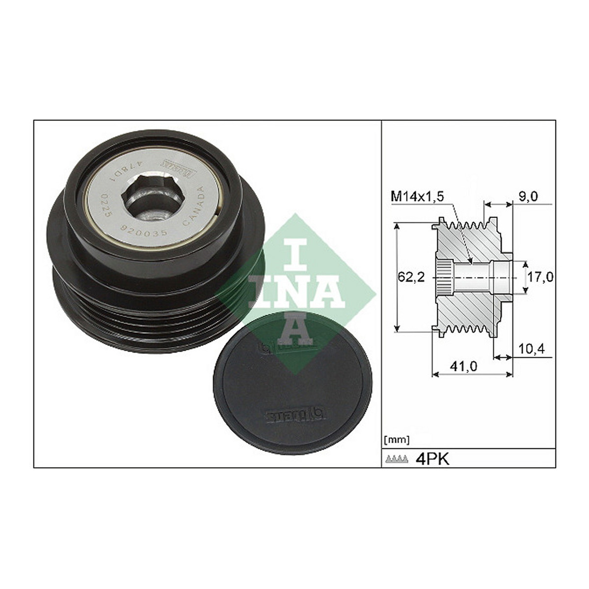 Муфта генератора TOYOTA COROLLA LIMUZINA (_E18_, ZRE1_) 1.3 (NRE180_) (73KW)/13- (535 0338 10) Schaeffler INA