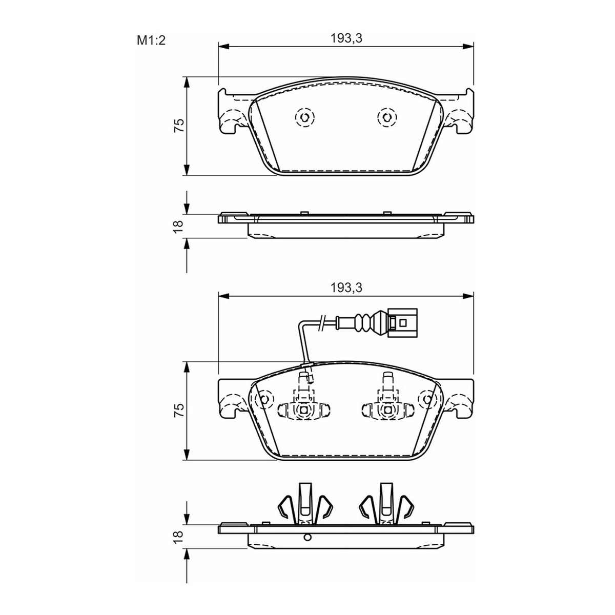 Колодки гальмівні (передні) VW T5 03-/T6 15- (з датчиком) Bosch