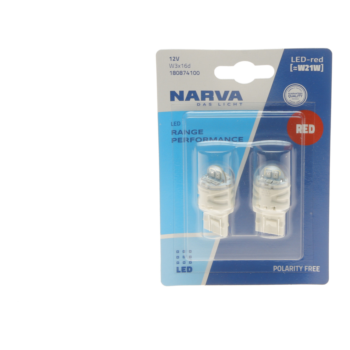Автолампа W21W 12V 1.73W W3x16d LED (червона) (К-кт 2 шт.) Narva