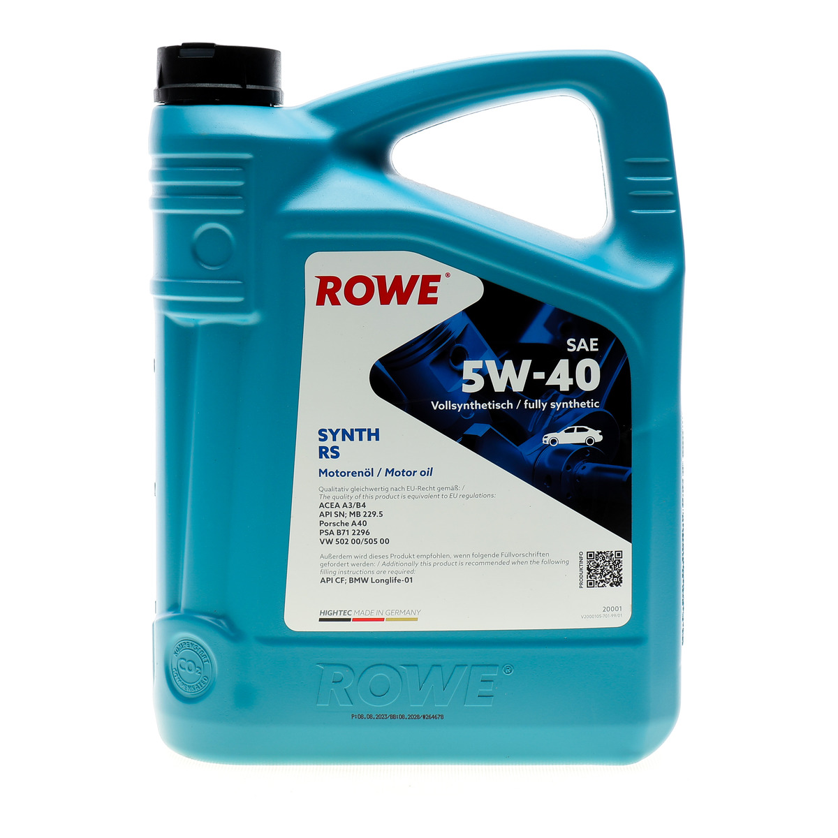 Олива 5W40 HIGHTEC SYNTH RS (4L) (BMW LL-01/MB 229.5/Porsche A40/VW 502 00/505 00/PSA B71 2296) ROWE