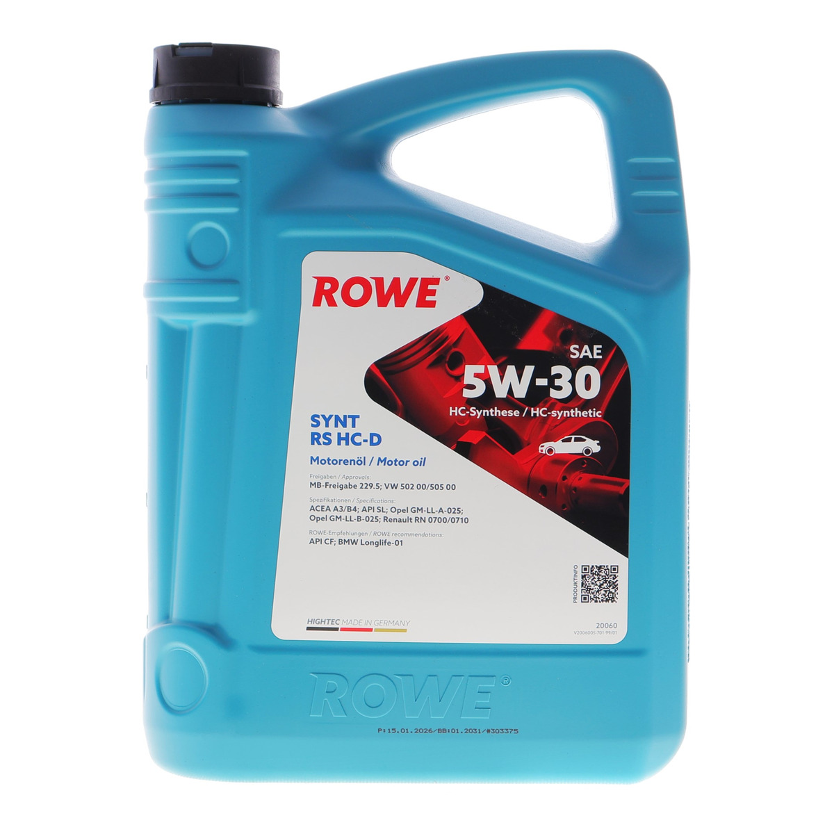 Олива 5W30 HIGHTEC SYNT RS HC-D (4L) (MB 229.5/VW 502 00/505 00/GM-LL-A-025/BMW LL-01) ROWE