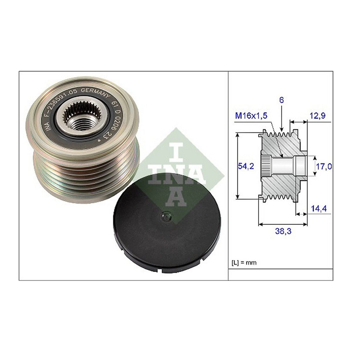 Шків генератора Citroen Berlingo/Jumpy/Jumper/Nemo 1.4/1.6/2.0/2.2HDi Schaeffler INA