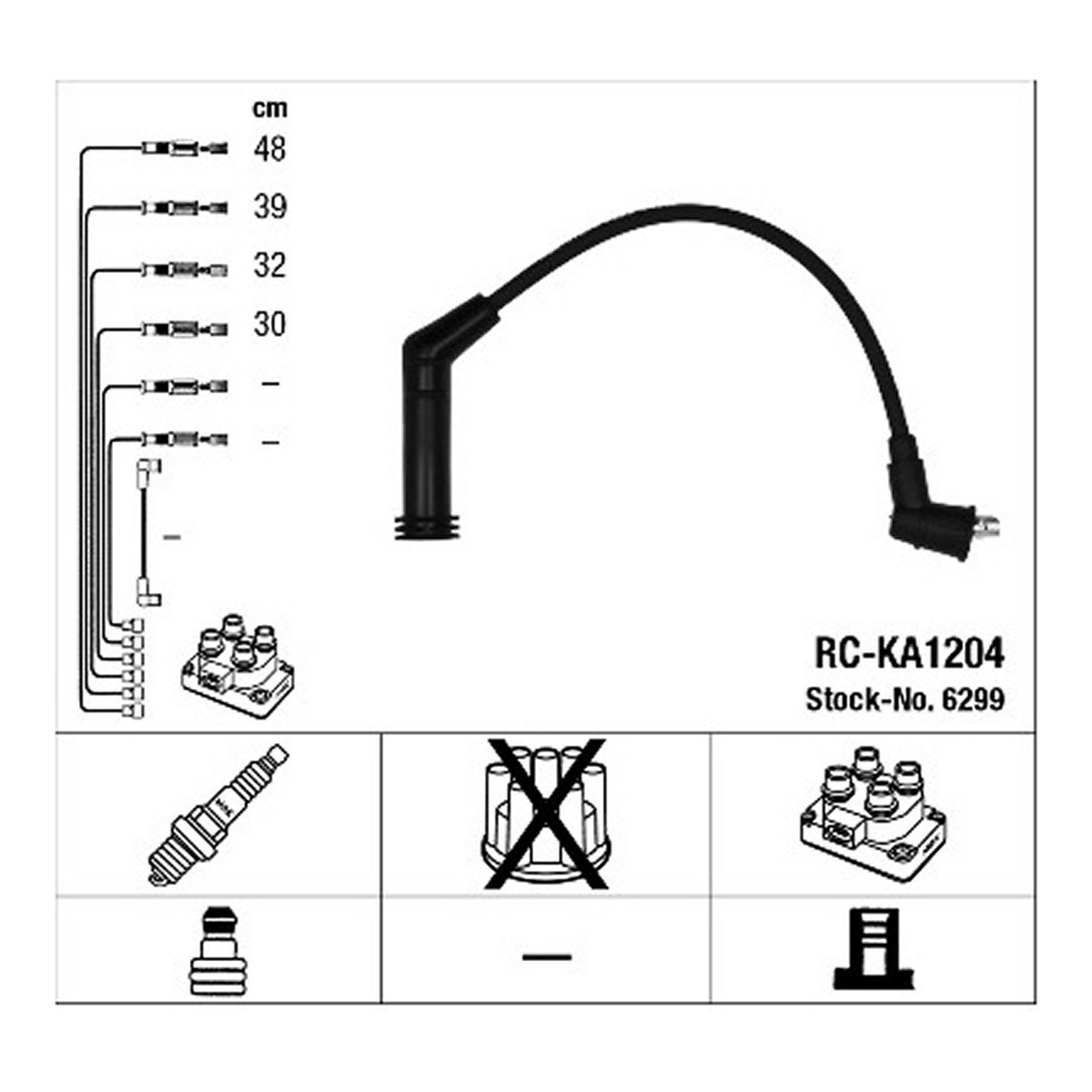 Комплект кабелів високовольтних №6299 KIA PICANTO I (SA) 1.1 2004.04-2012.05 NGK NGK
