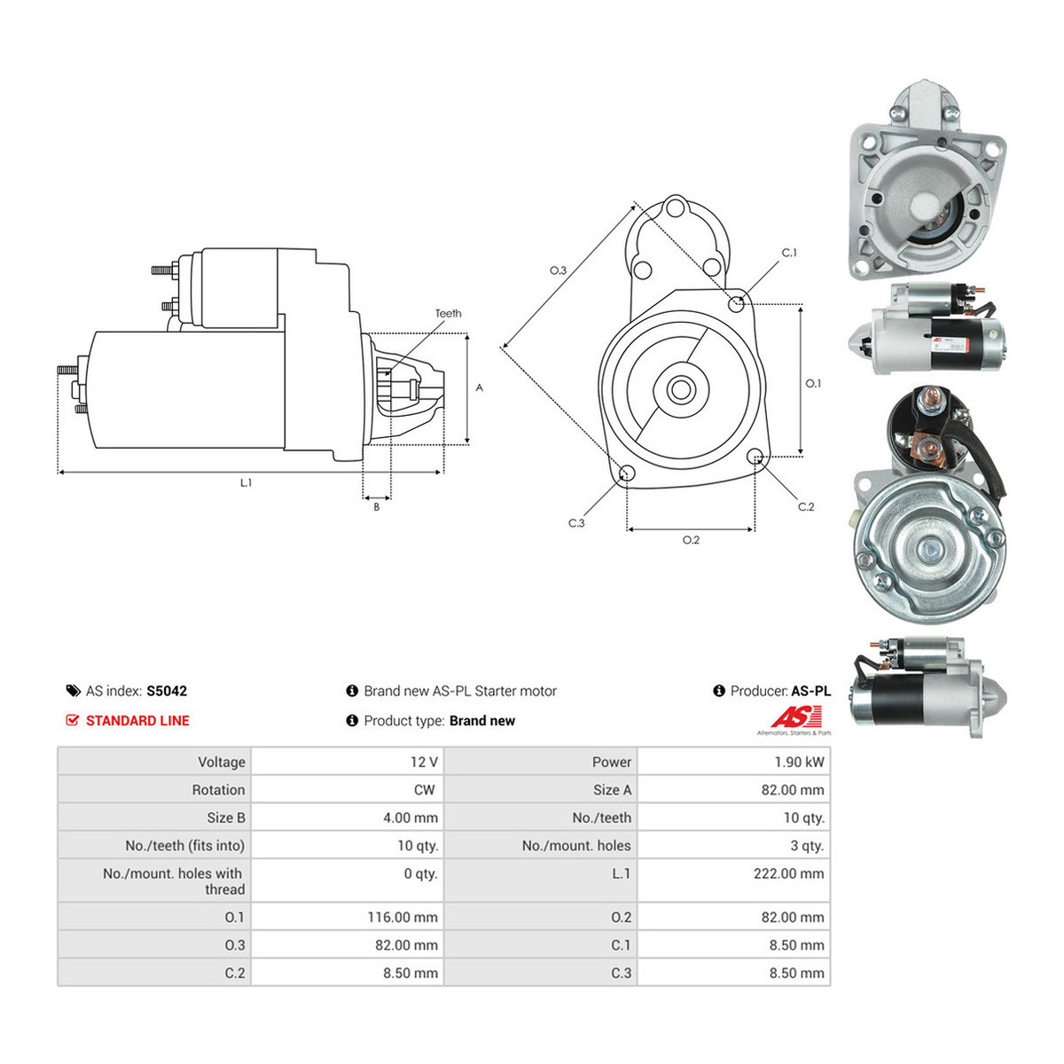Стартер Opel Insignia 2.0 CDTi 08-17 (12V/1.9kw) (z=10) AS