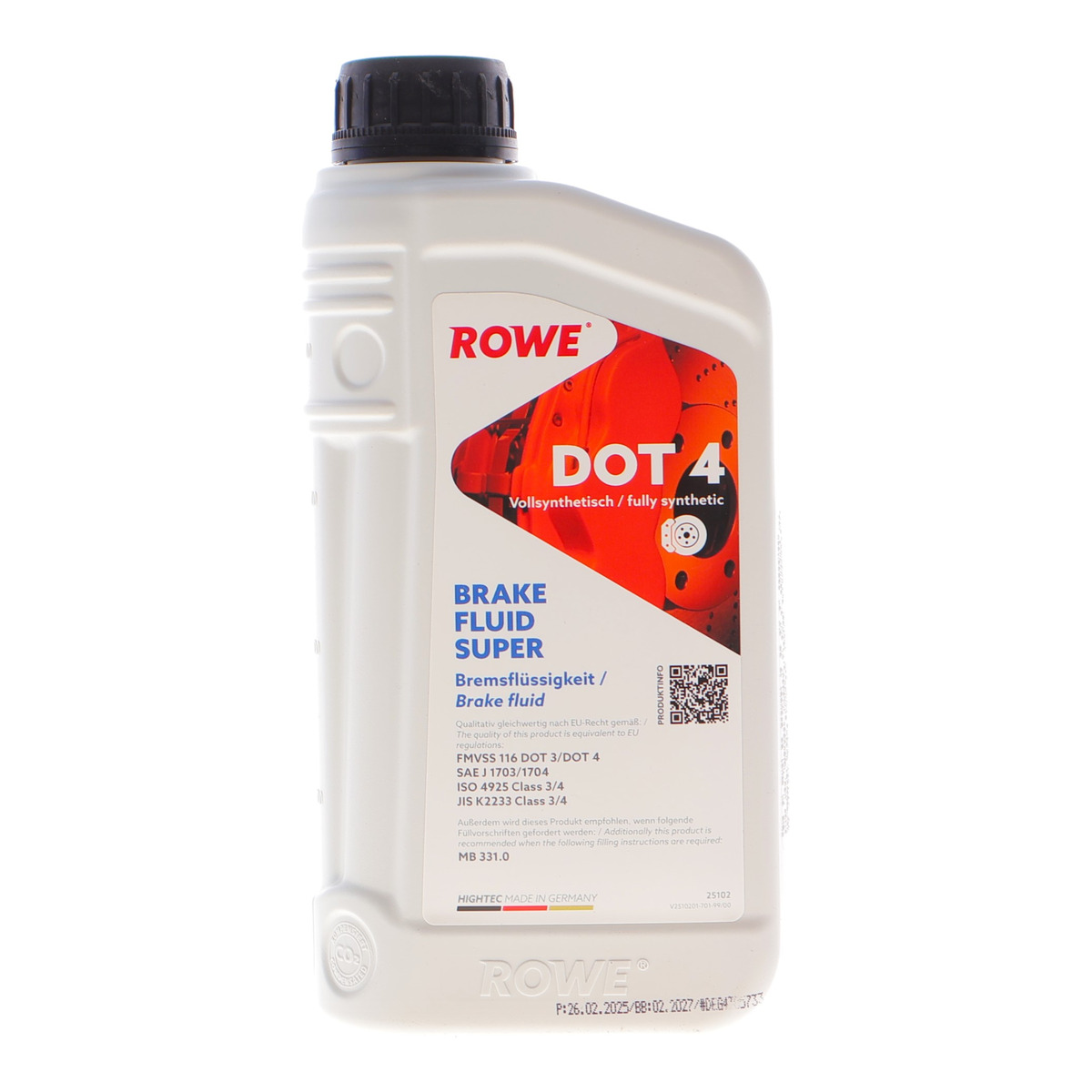 Рідина гальмівна HIGHTEC BRAKE FLUID SUPER DOT 4 (1L) (DOT 3/DOT 4) ROWE