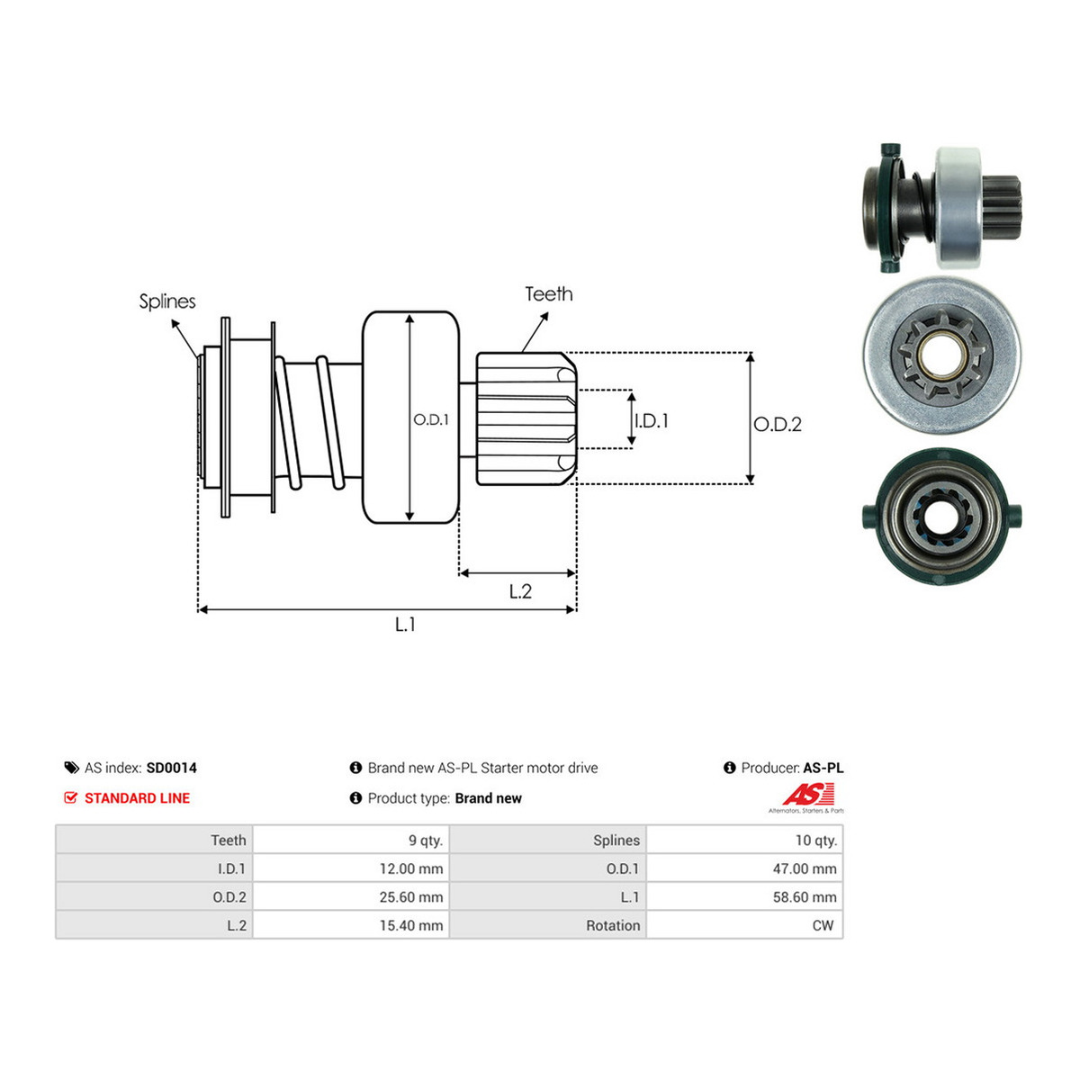 Бендикс стартера Audi 80/100/MB/Volvo/VW Passat -96 (z=9) AS