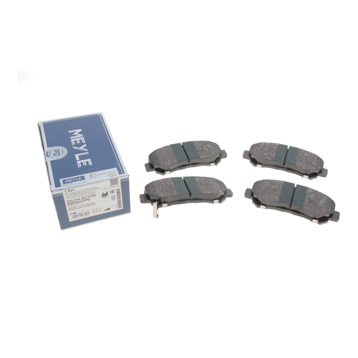 Колодки гальмівні (передні) Nissan Qashqai/X-Trail 07- (Akebono) Meyle