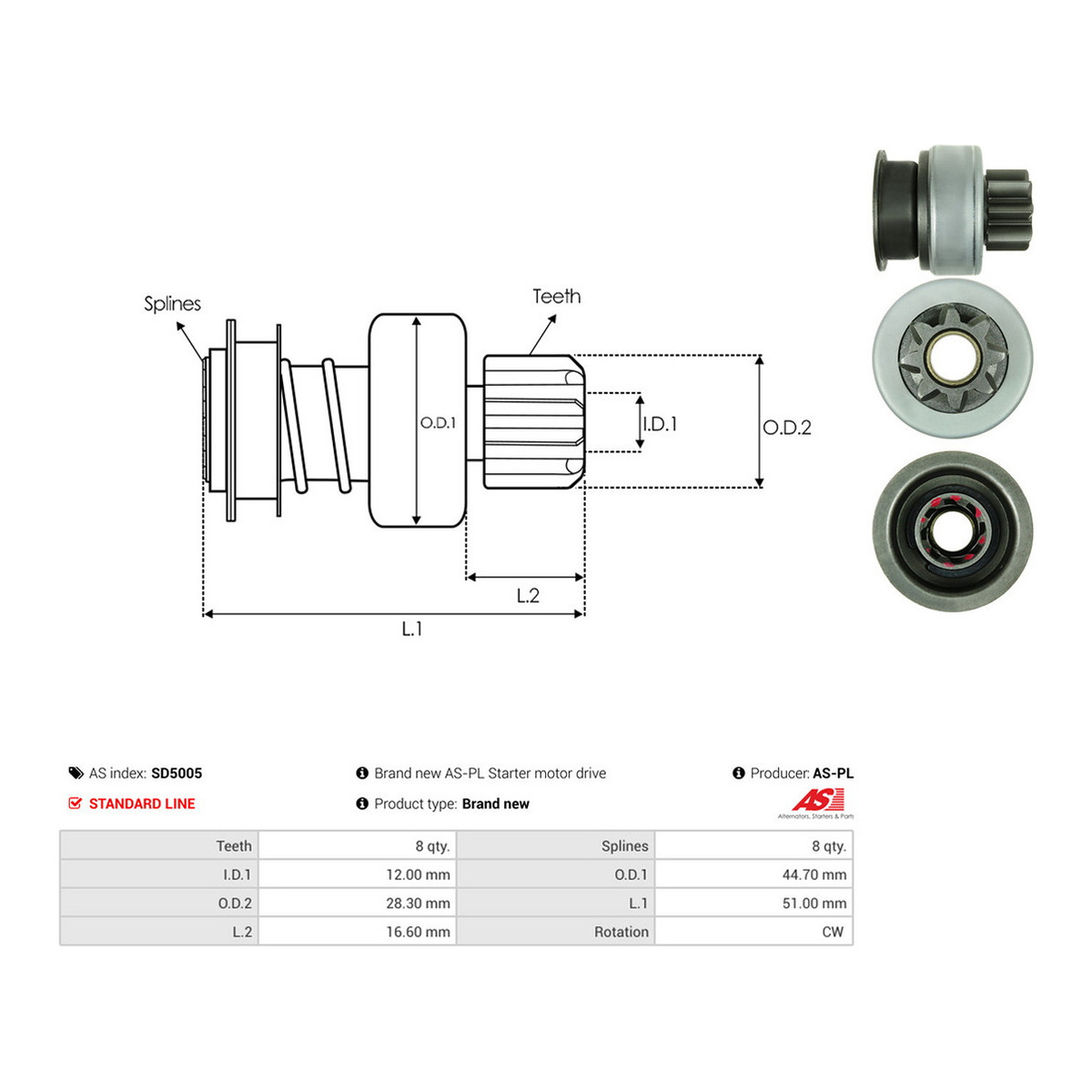 Бендикс стартера Mitsubishi L200/L400/Pajero 88-07 (z=8) AS