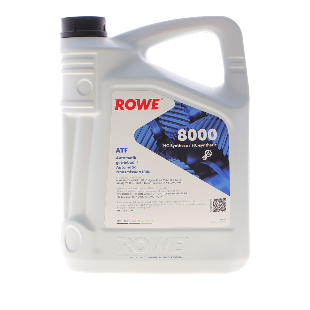 Олива HIGHTEC ATF 8000 (5L) (MB 235.71/236.7/MB 236.5/MB 236.1/DEXRON IIIG/ Ford M2C195-A) (червоний) ROWE
