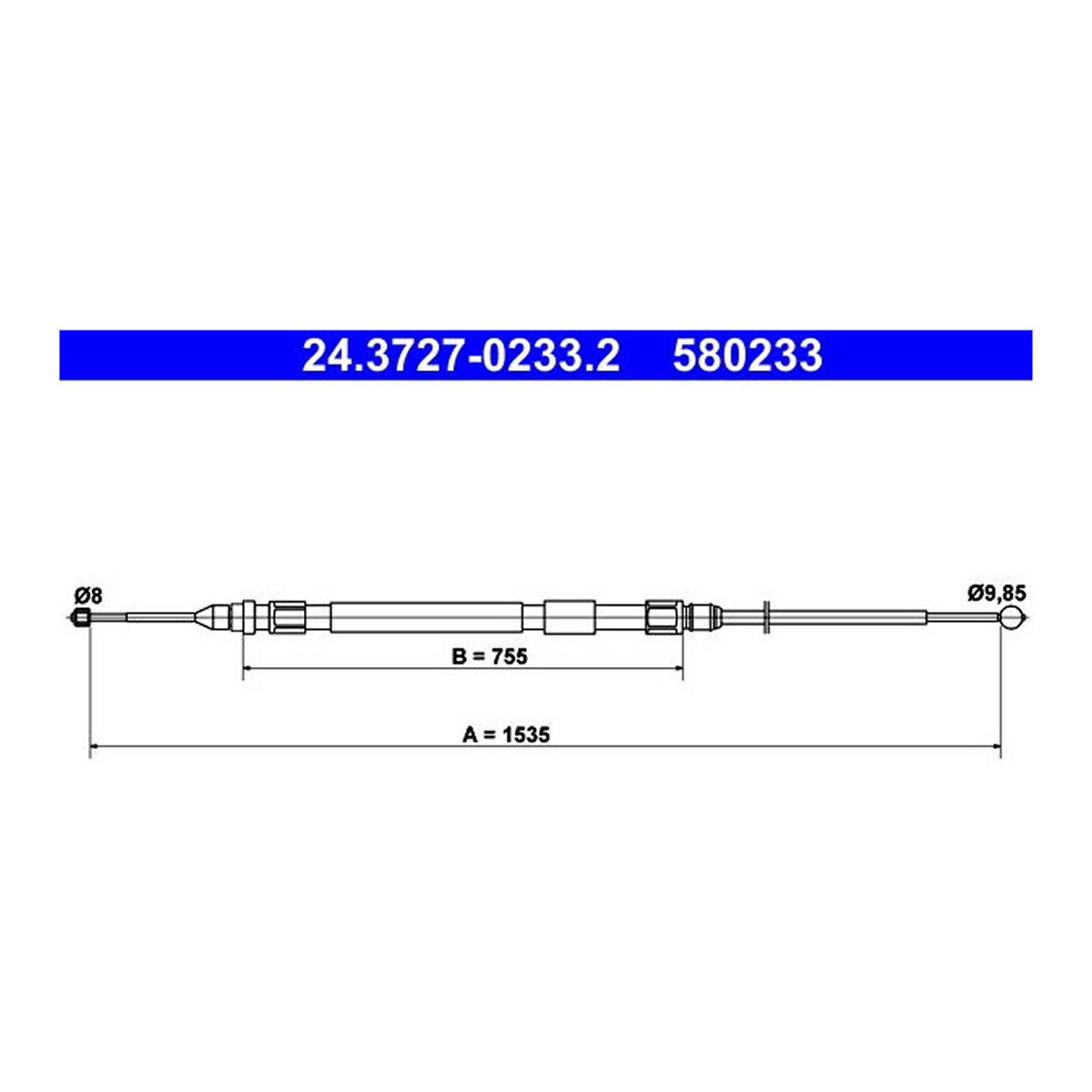 Трос ручника BMW 3 (E90) 04-11 (1535/755mm) ATE