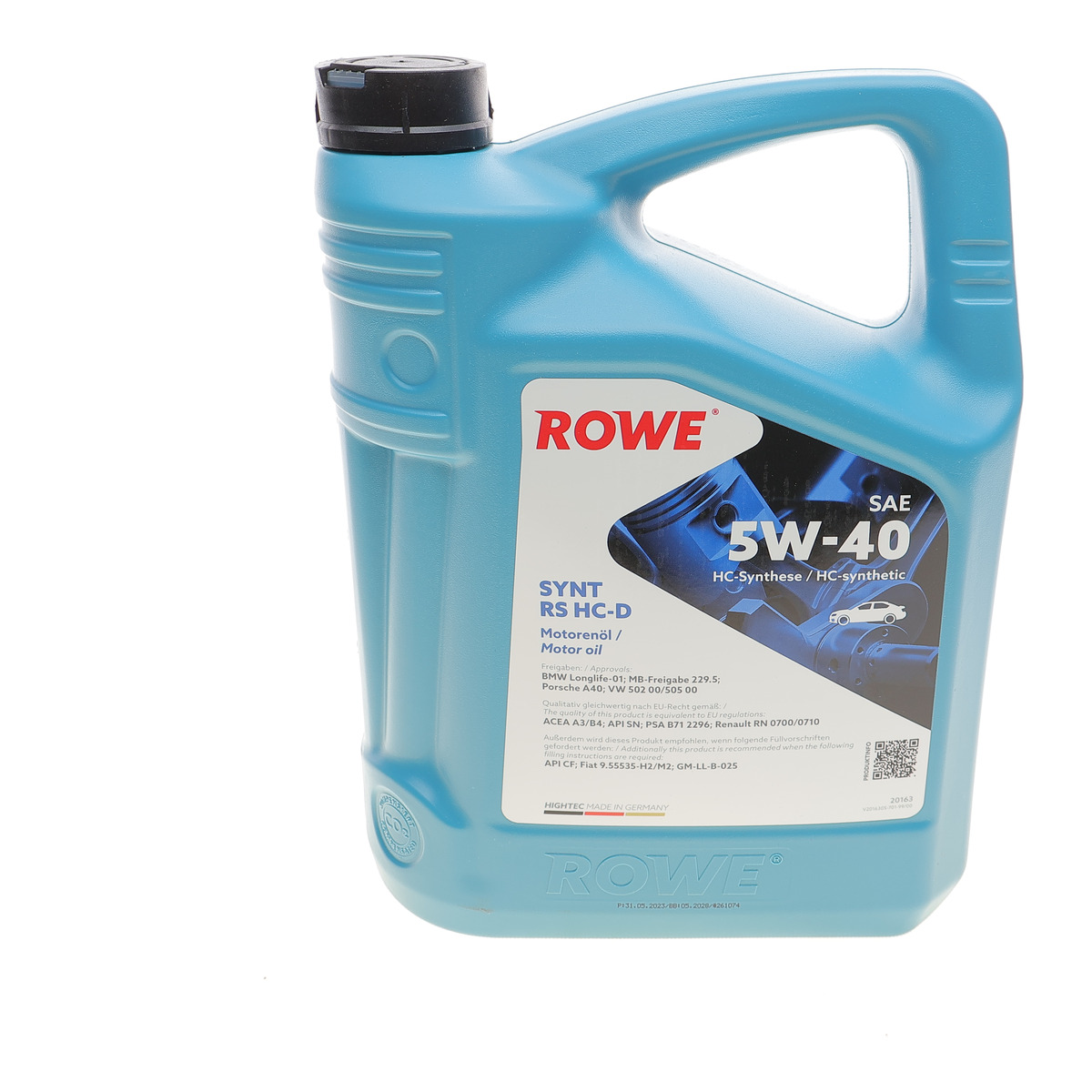 Олива 5W40 HIGHTEC SYNT RS HC-D (5L) (BMW LL-01/MB 229.5/Porsche A40/VW 502 00/505 00) ROWE