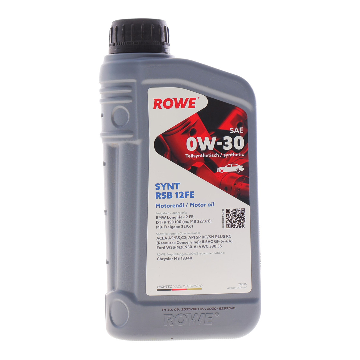Олива 0W30 HIGHTEC SYNT RSB 12FE (1L) (BMW LL-12 FE/MB 227.61/229.61) (ACEA A5/B5,C2) (API SP RC) ROWE