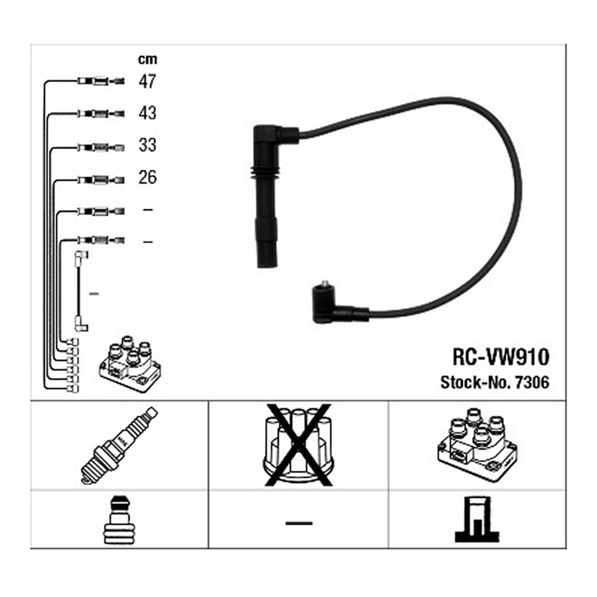 Проводи запалювання (к-кт) VW Caddy II 1.4 16V 00-04 (RC-VW910) NGK
