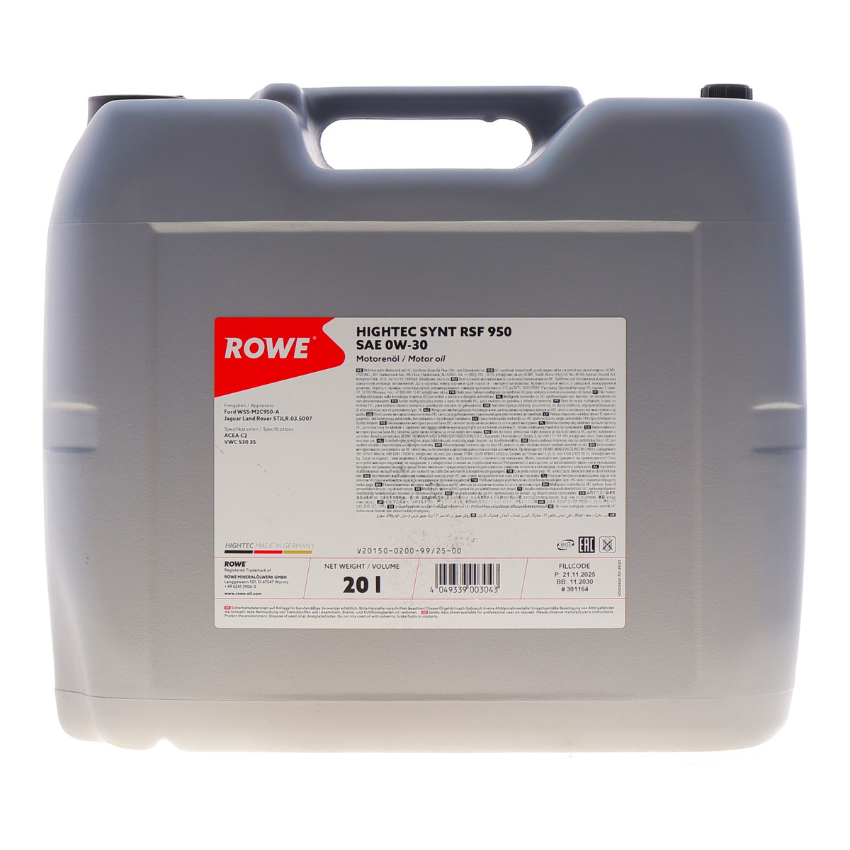 Масло 0W30 HIGHTEC SYNT RSF 950 (20L) (Ford WSS-M2C950-A/Jaguar Land Rover STJLR.03.5007) (ACEA C2)