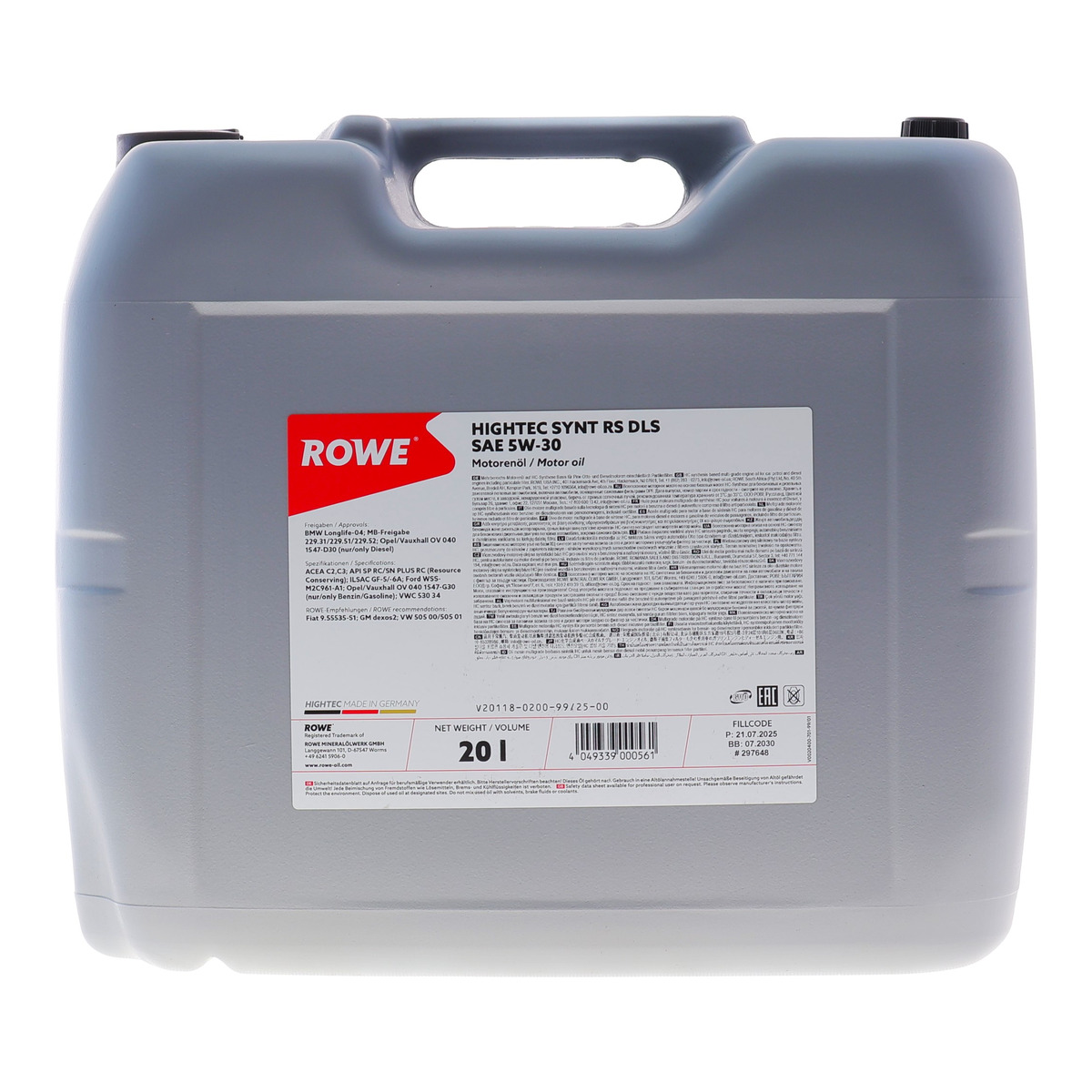 Олива 5W30 HIGHTEC SYNT RS DLS (20L) (MB 229.31/229.51/MB 229.52/BMW LL-04) ACEA C2,C3/API SN ROWE