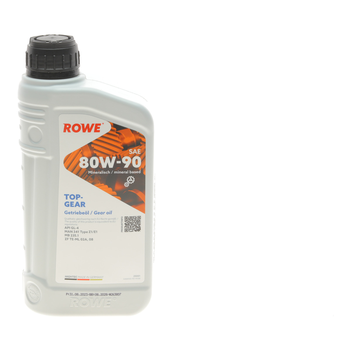 Олива 80W90 HD HIGHTEC TOPGEAR (1L) Mineral (ZF TE-ML 02A/MB 235.1/API GL-4) (світло-коричневий) ROWE