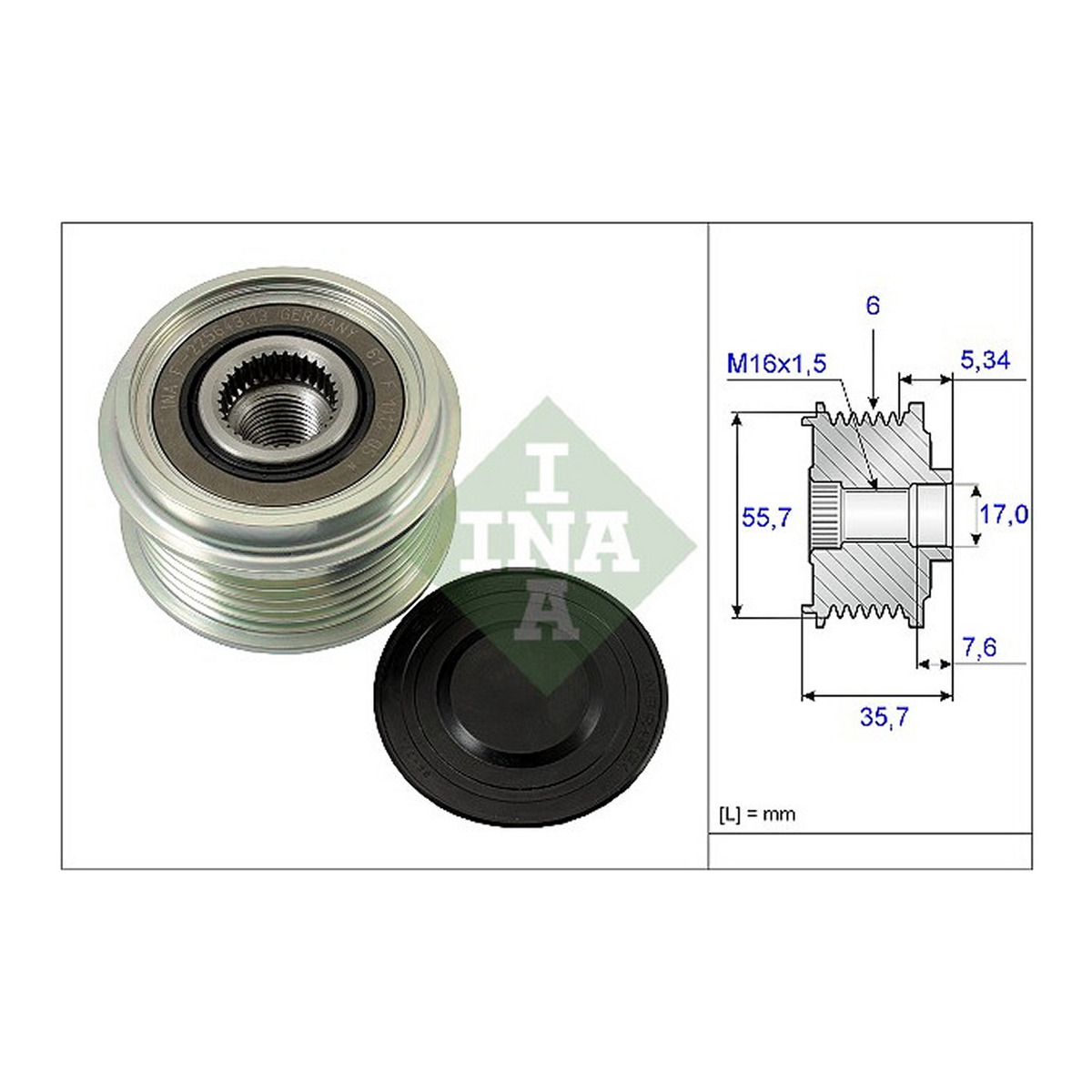 Шків генератора MB Vito (W638) 2.3D/TD, OM601, 96-03, 6PK Schaeffler INA фото 3