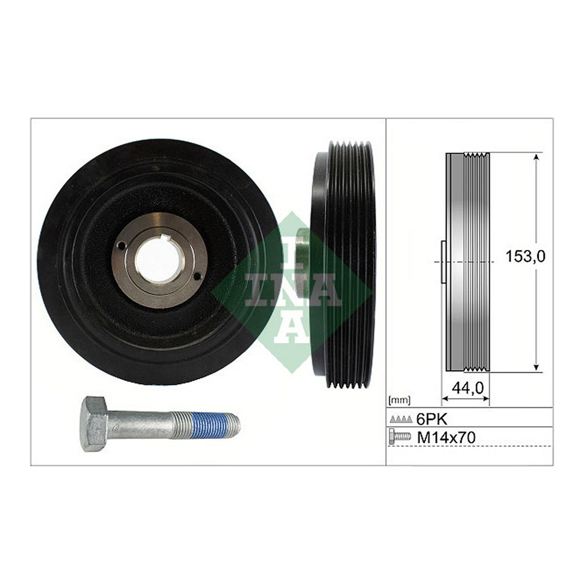 Шків колінвалу Citroen Berlingo/Jumpy/Peugeot Expert 1.8-1.9D 95-02 (6PK) (в комплекті з болтом) Schaeffler INA