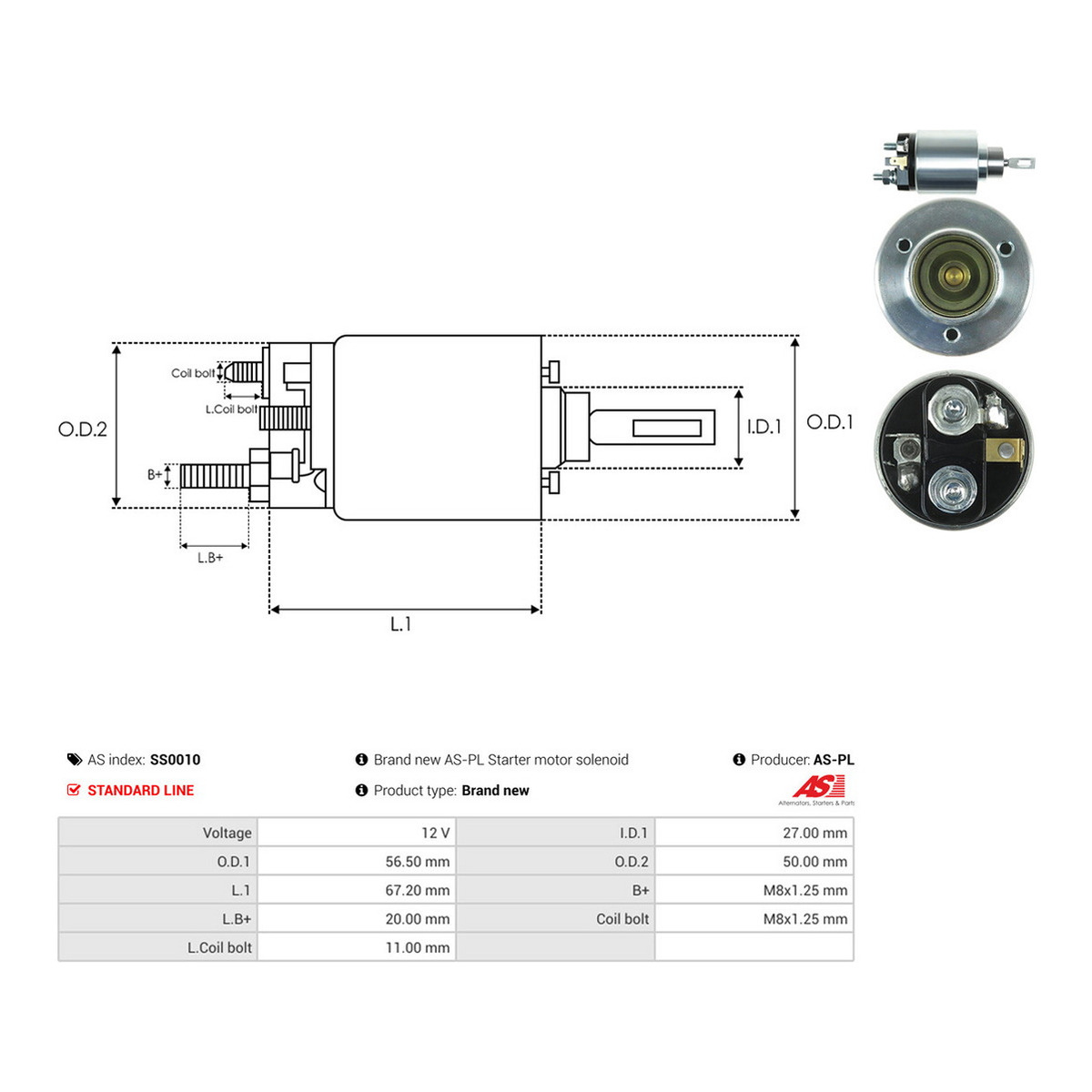 Реле стартера втягуюче VW T4 1.8/2.0 90-03 (12V) AS
