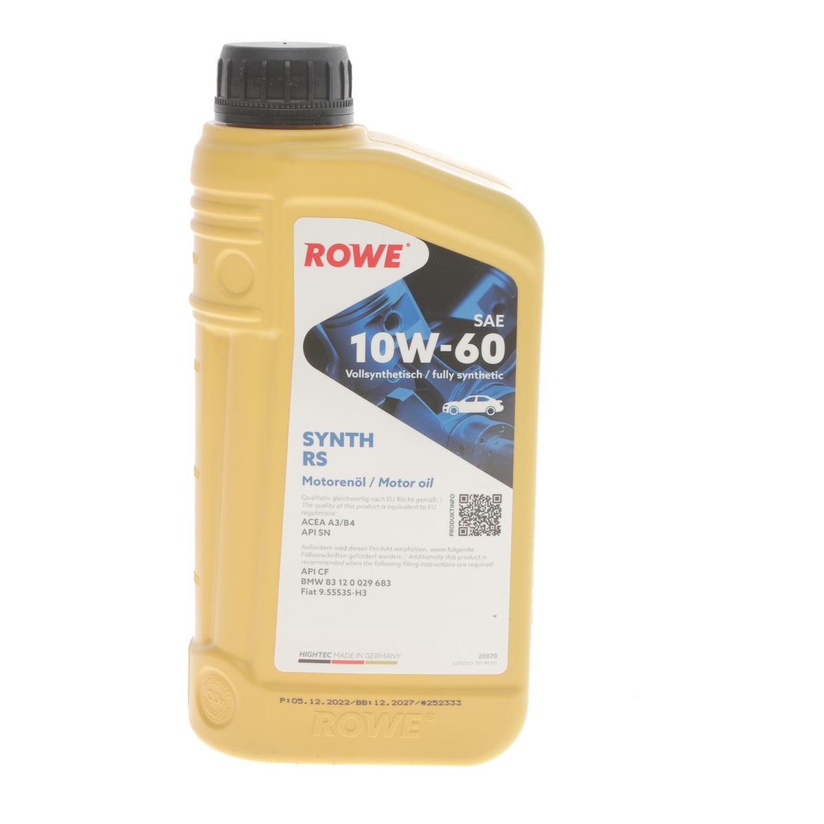 Олива 10W60 HIGHTEC SYNTH RS (1L) (BMW 83 12 0 029 683/Fiat 9.55535-H3)(ACEA A3/B4)(API SN/CF) ROWE