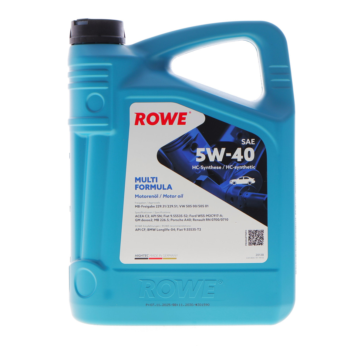 Олива 5W40 HIGHTEC MULTI FORMULA (4L) (MB 229.31/229.51/226.5/VW 505 00/505 01/BMW LL-04) ROWE