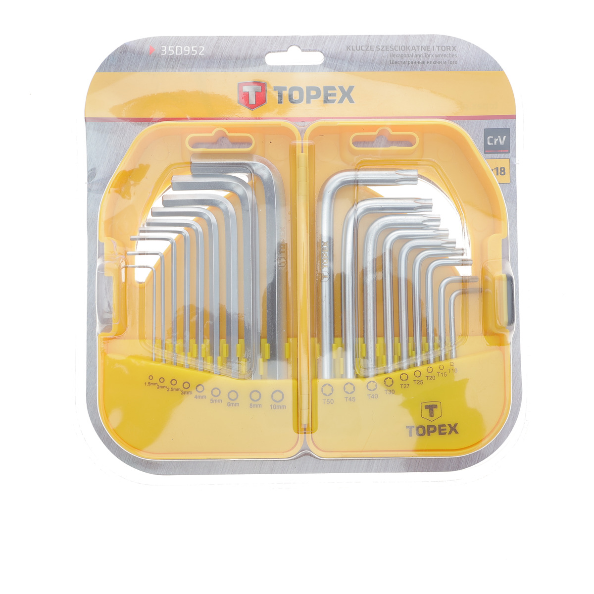 Набір ключів Г-под. Hex 1-10 мм, Torx T10-50 TOPEX