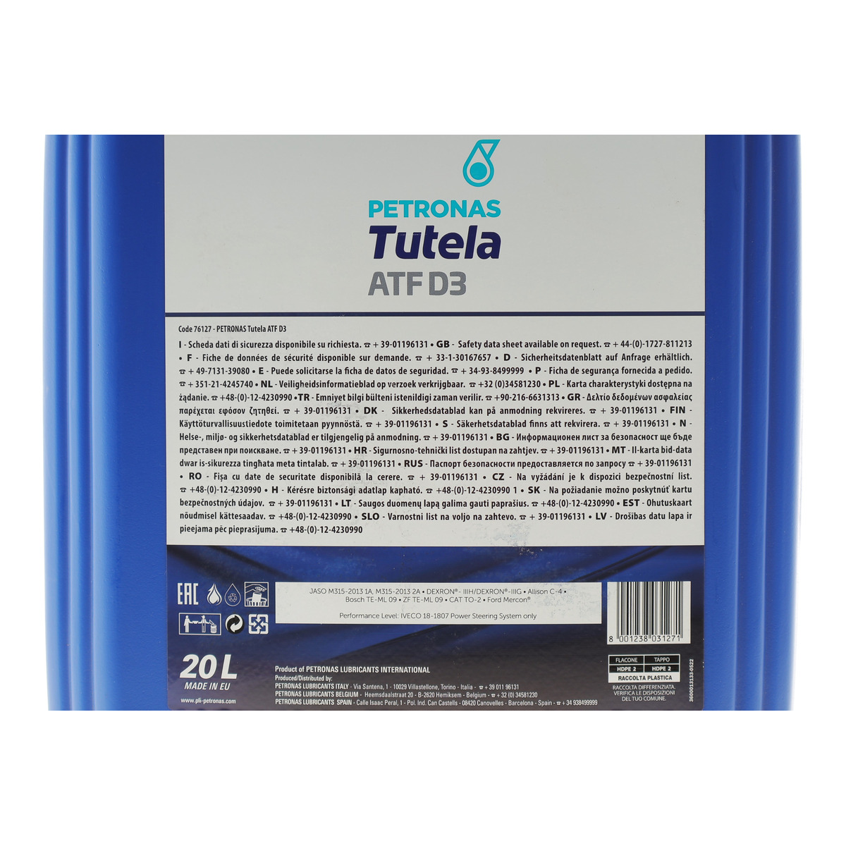 Олива TUTELA ATF D3 (20L) (GM Dexron III-H/Dexron III-G/Allison C4/Ford Mercon) PETRONAS фото 2