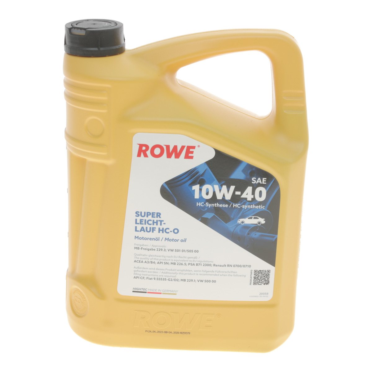 Олива 10W40 HIGHTEC SUPER LEICHTLAUF HC-O (5L) (VW 501 01/505 00/MB 229.3/226.5/229.1/RN 0700/0710) ROWE