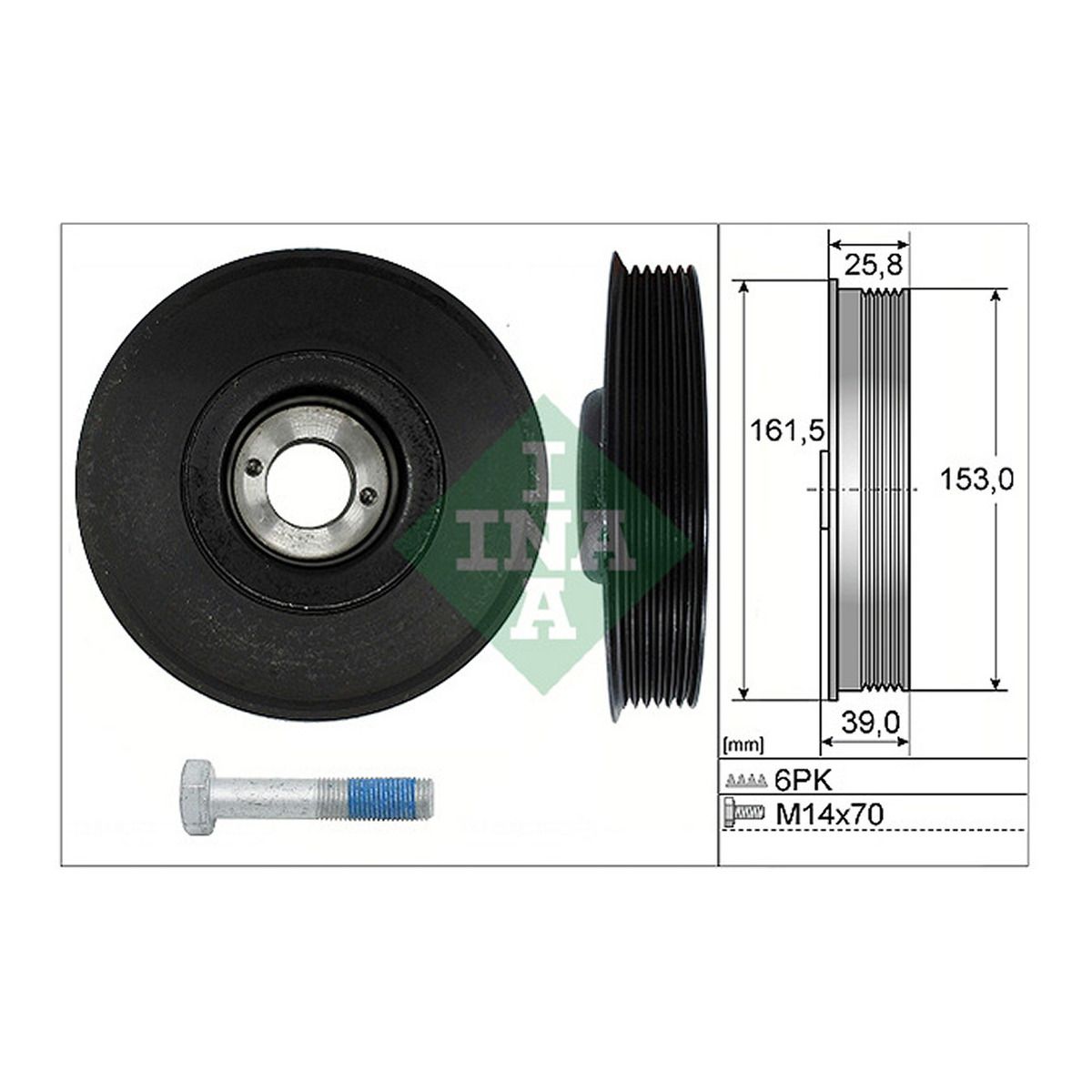 Шків колінвалу Citroen Berlingo/Jumpy/Peugeot Expert 1.9D/2.0HDI 98- (6PK) (з болтом) Schaeffler INA