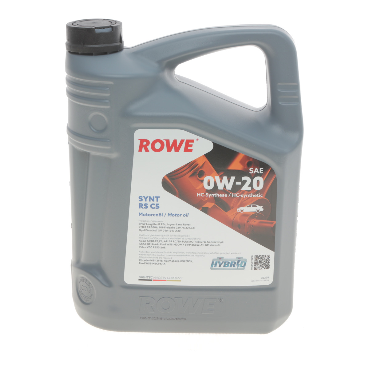 Масло 0W20 HIGHTEC SYNT RS C5 (5L) (MB 229.72/BMW LL-17 FE+/Ford WSS-M2C947-A/B1)