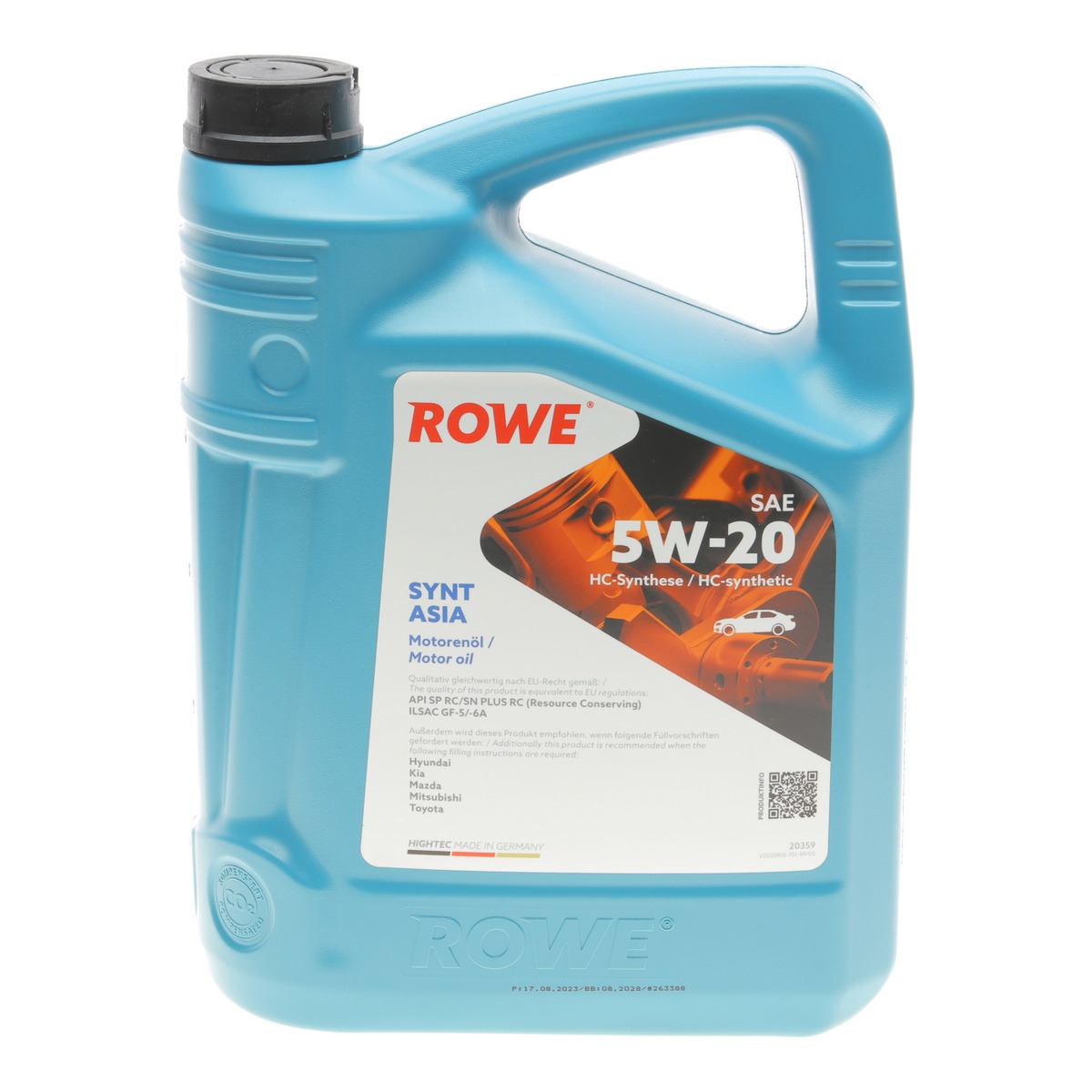 Олива 5W20 HIGHTEC SYNT ASIA (5L) (Hyundai/Kia/Mazda/Toyota) (API SP RC/SN PLUS RC) (ILSAC GF-5/-6A) ROWE