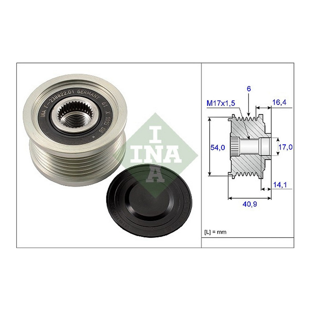 Шків генератора Fiat Doblo 1.6/2.0D Multijet 10-, 6PK Schaeffler INA фото 2