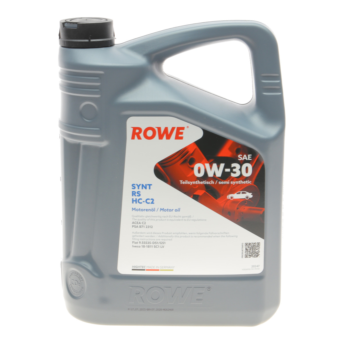 Олива 0W30 HIGHTEC SYNT RS HC-C2 (5L) (9.55535-DS1/GS1/IVECO 18-1811 SC1 LV/PSA B71 2312) (ACEA C2) ROWE