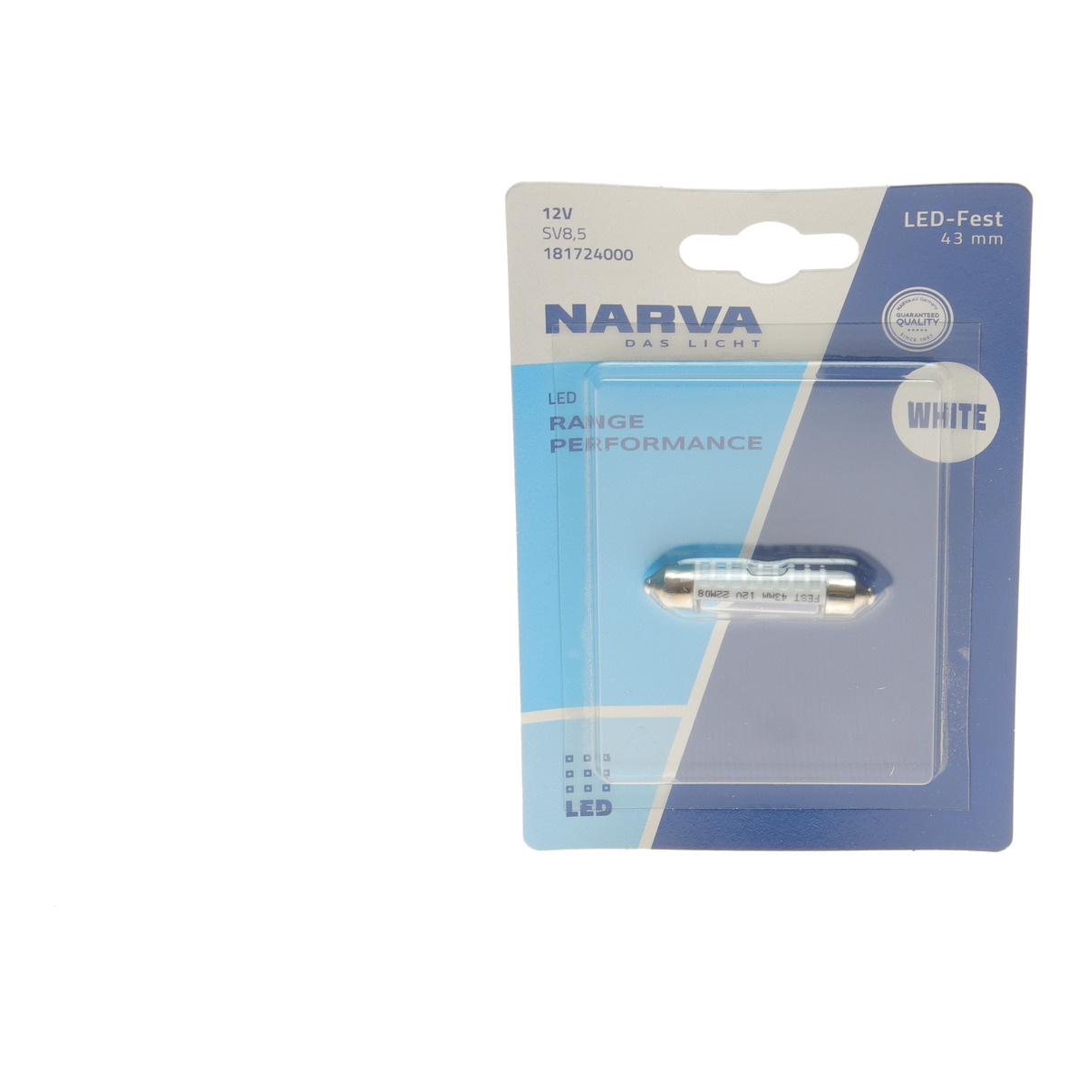 Автолампа 12V 0,6W SV8.5 (9.8x43mm) Festoon (LED) (blister/1шт) (6000K) Narva