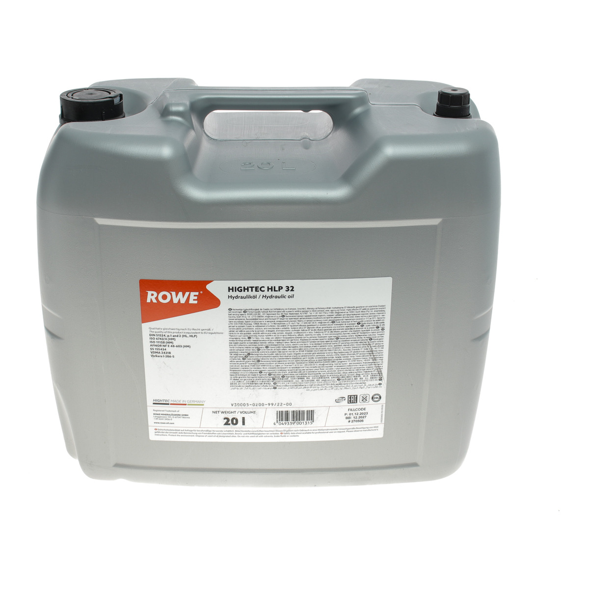 Рідина гідравлічна HIGHTEC HLP 32 (20L) підходить для підйомників ROWE