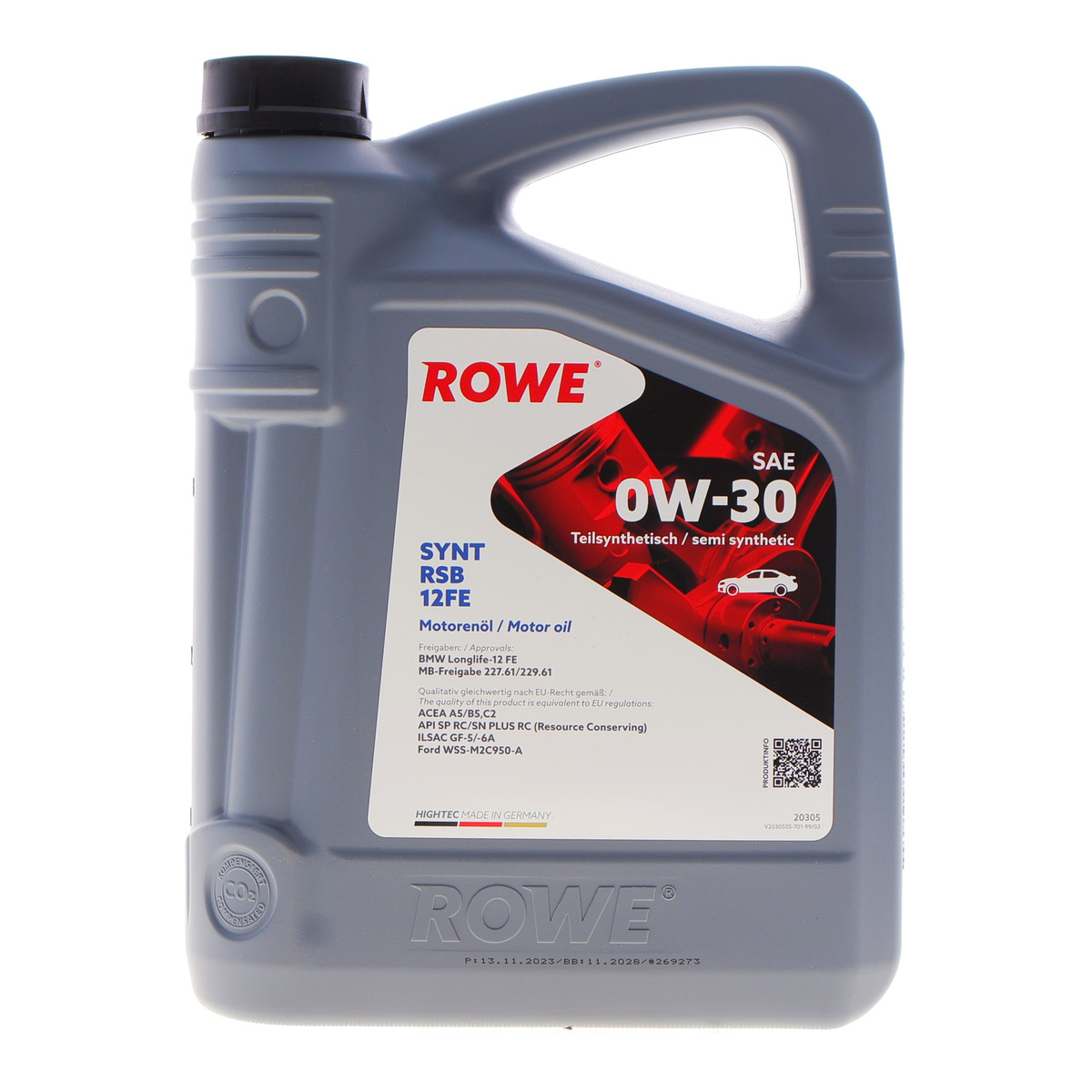 Олива 0W30 HIGHTEC SYNT RSB 12FE (4L) (BMW LL-12 FE/MB 227.61/229.61) (ACEA A5/B5,C2) (API SP RC) ROWE