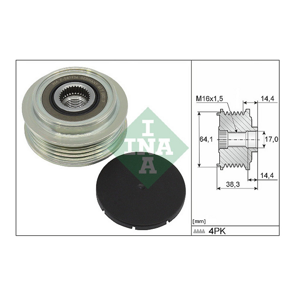 Шків генератора MB C-class (W205)/E-class (W213) 4.0 14- (M 177.980) Schaeffler INA